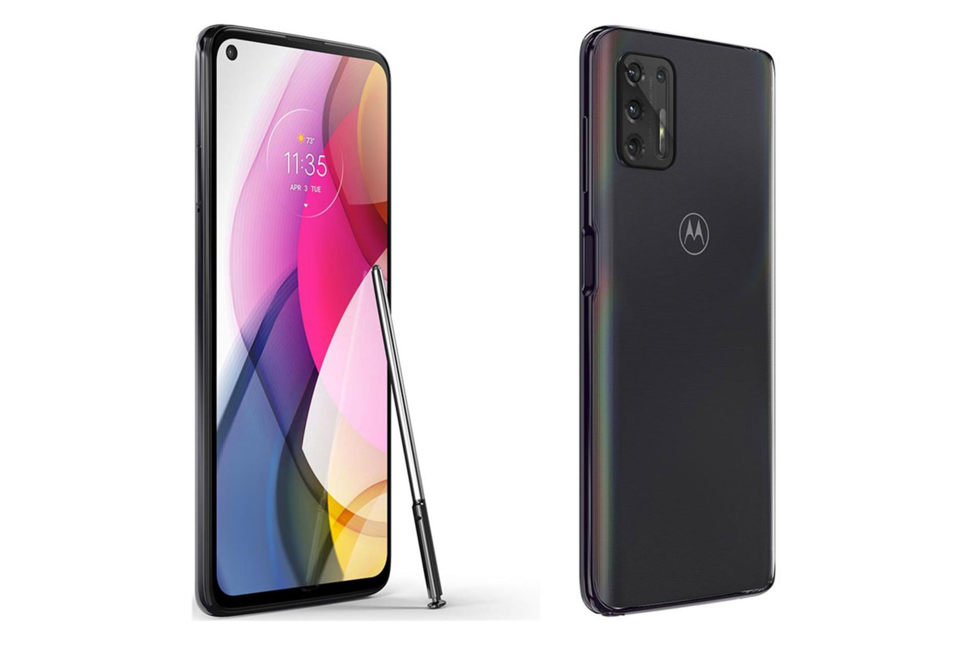 نمای پشت، جلو و قلم لمسی موتو جی استایلوس موتورولا مدل 2021 رنگ مشکی