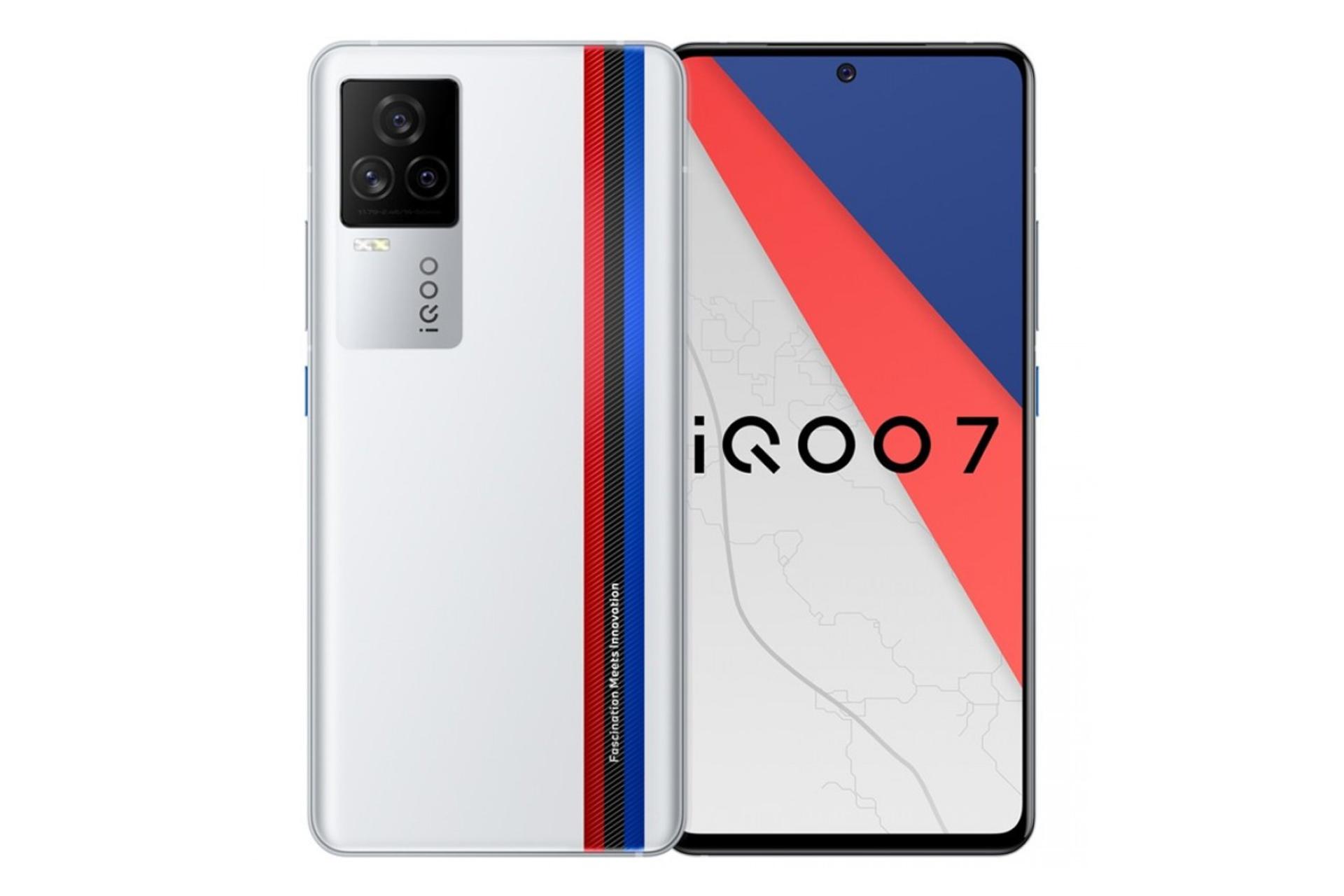 نمای جلو و پشت ویوو iQOO 7 رنگ سفید