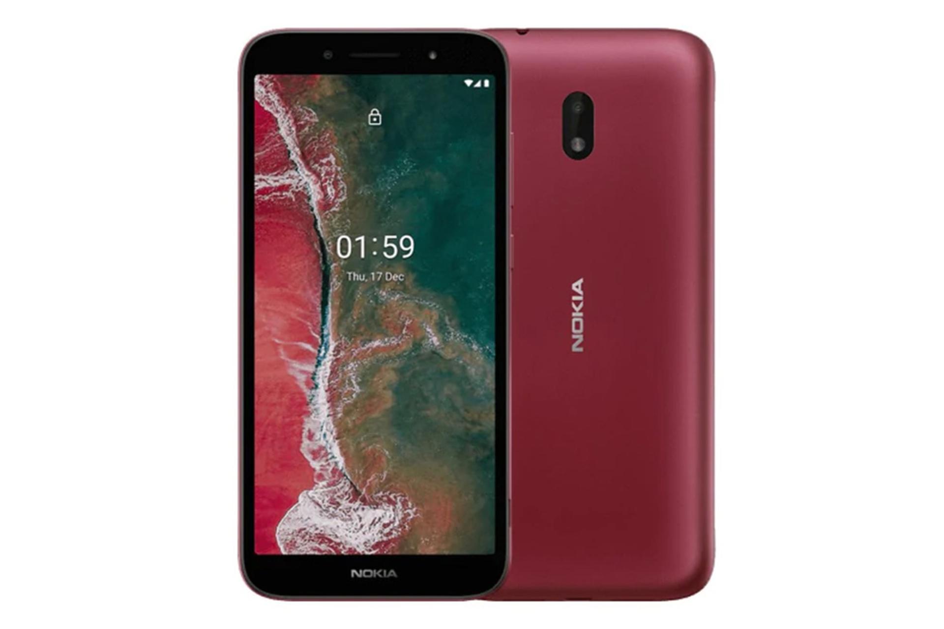 نمای پشت و جلو گوشی گوشی نوکیا سی وان پلاس رنگ قرمز