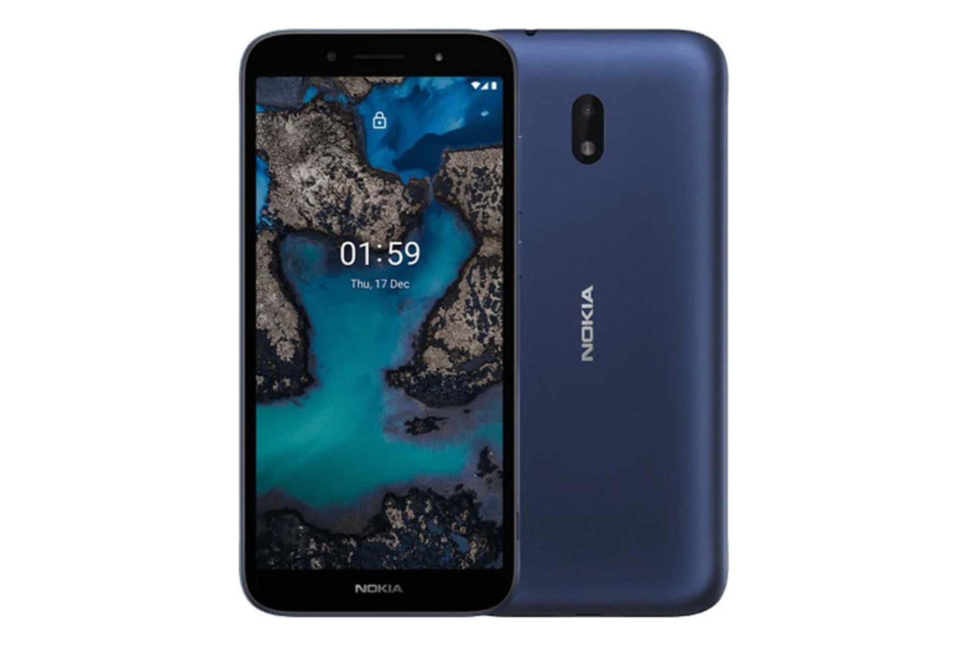 نمای پشت و جلو گوشی نوکیا سی وان پلاس رنگ آبی