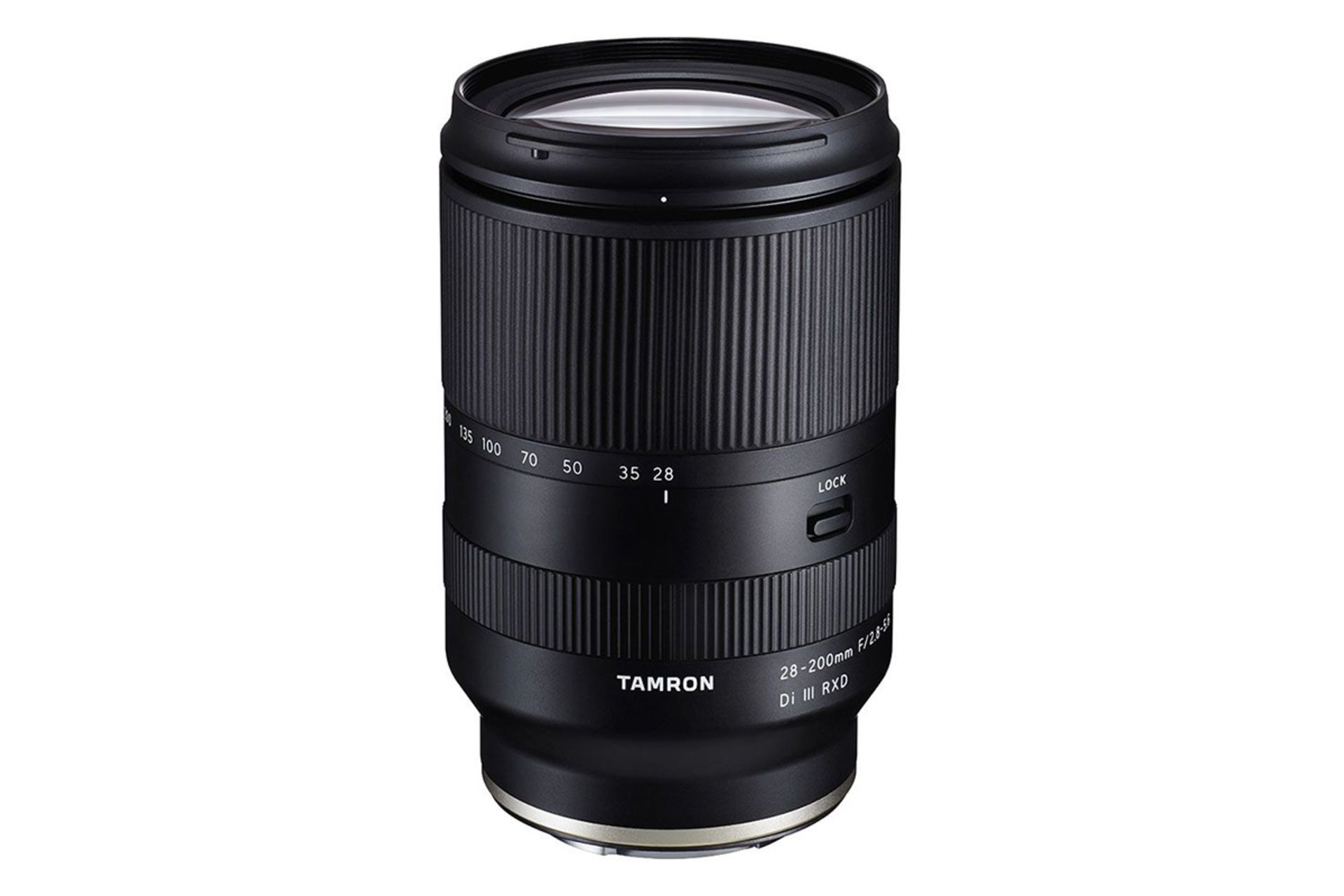 نمای کنار ایستاده لنز تامرون 200-28 میلی‌متری Tamron F2.8-5.6 Di III RXD