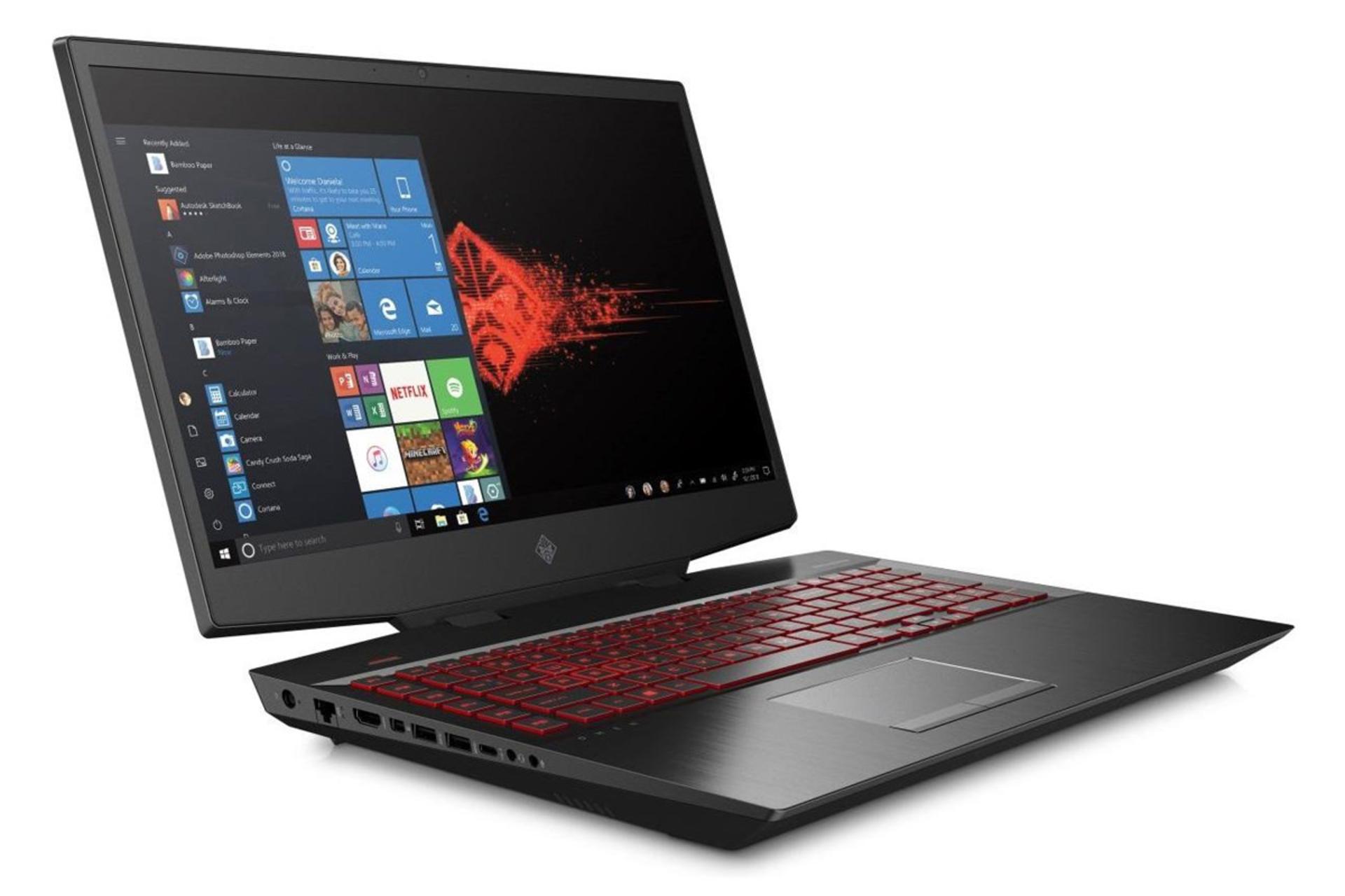 نمای جلو زاویه دار لپ تاپ اومن 17-CB0001TX اچ پی - Core i7-9750H RTX 2080 16GB 1TB رنگ مشکی