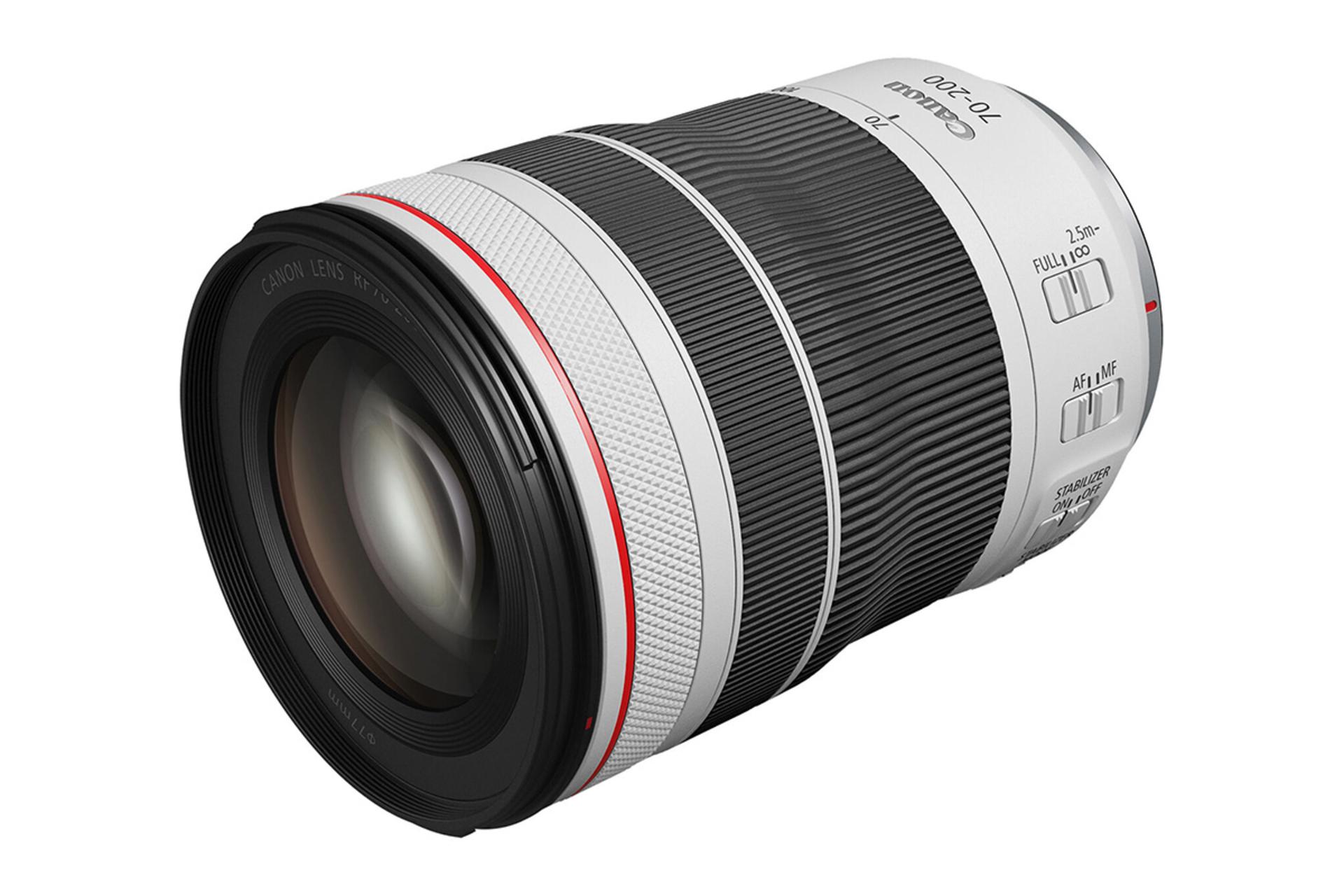 نمای بدنه و شیشه جلو لنز کانن RF 70-200 رنگ سفید