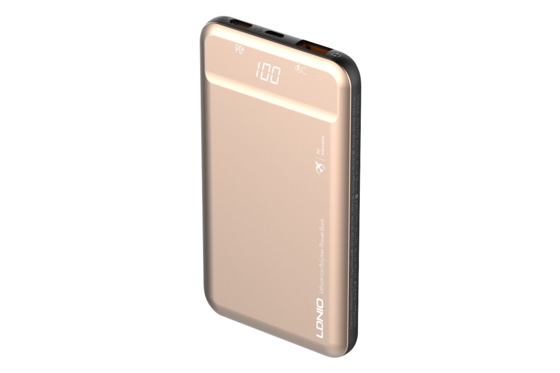 پاور بانک الدینیو LDNIO PQ1015 10000mAh با ظرفیت 10000 میلی‌آمپر ساعت طلایی