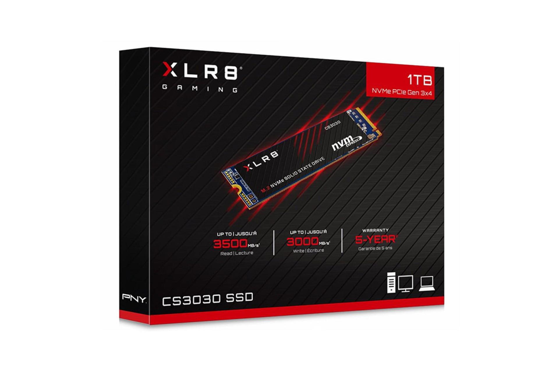 حافظه SSD PNY مدل پی ان وای XLR8 CS3030 M.2 ظرفیت یک ترابایت - بسته بندی و جعبه