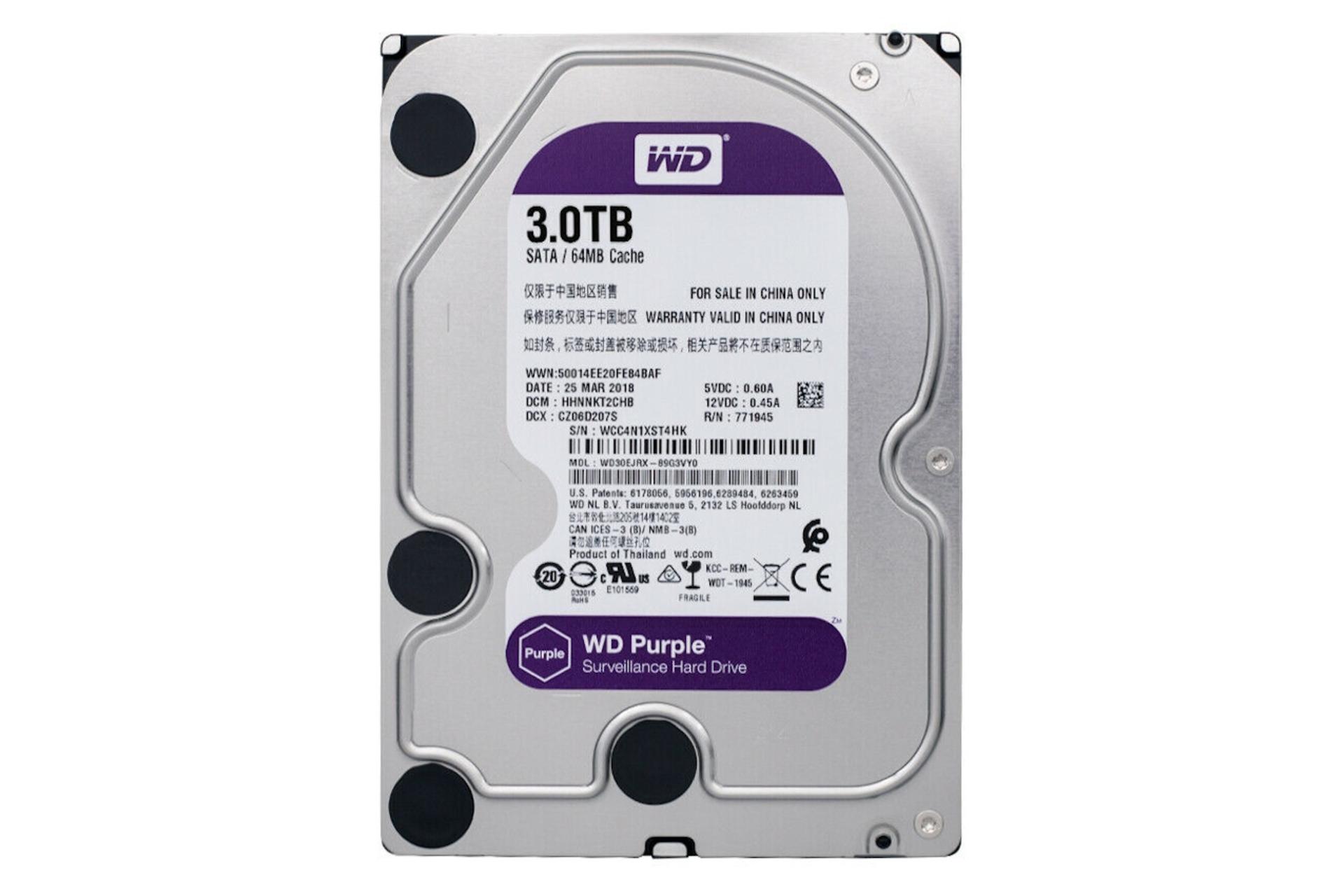 هارد دیسک وسترن دیجیتال Western Digital Purple WD30EJRX 3.5 Inch 3TB ظرفیت 3 ترابایت