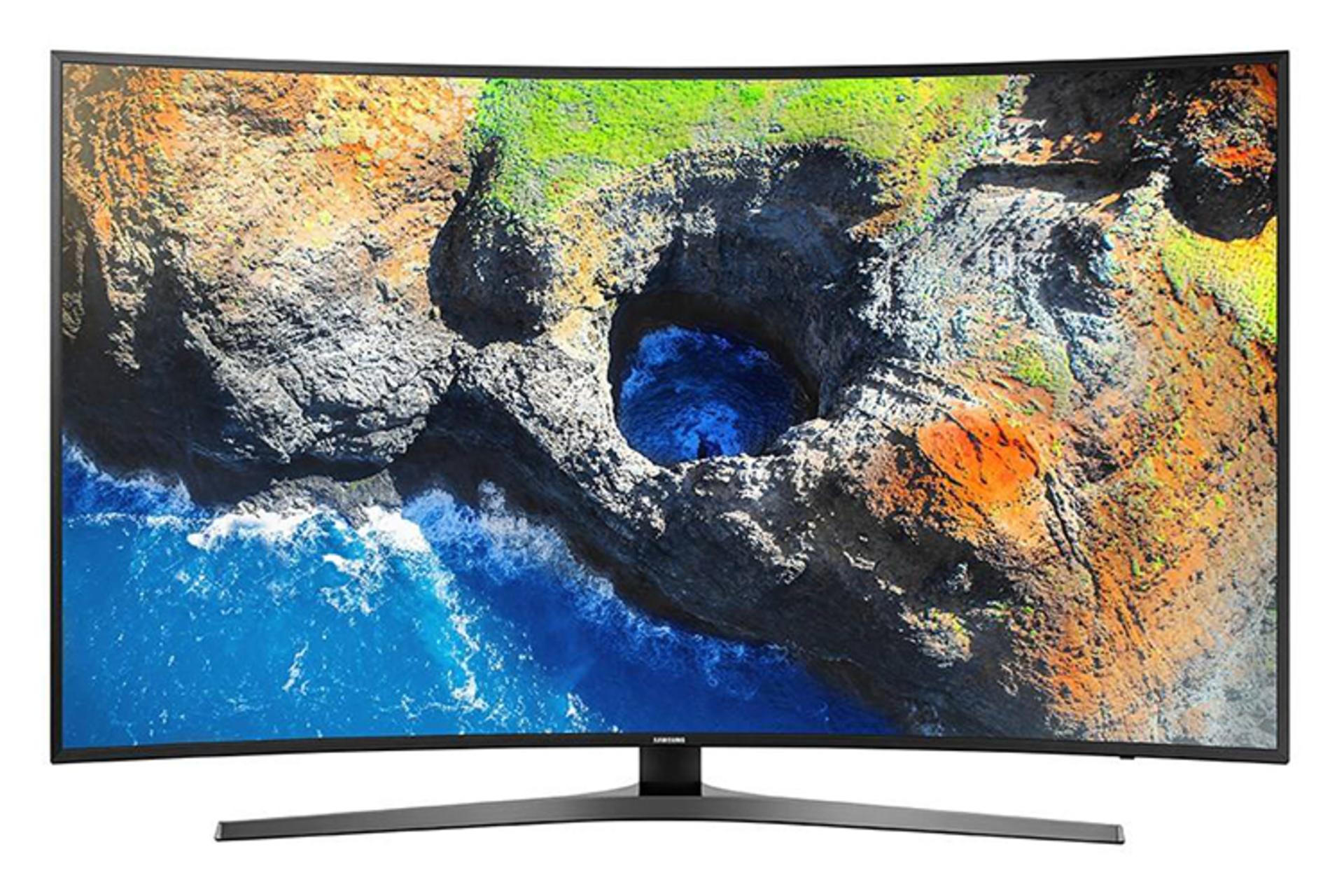 نمای جلو تلویزیون سامسونگ MU7995 مدل 55 اینچ با صفحه روشن
