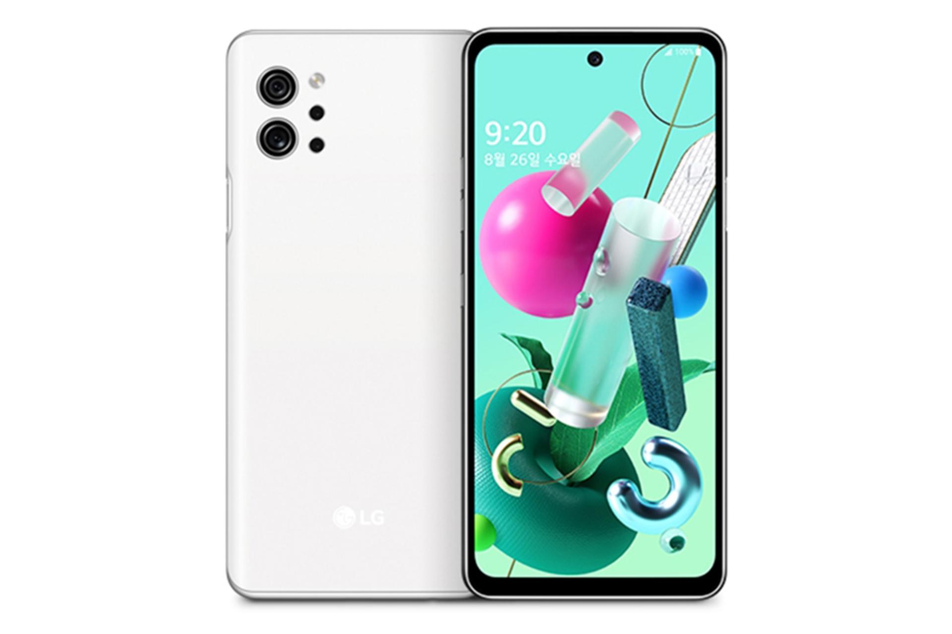 گوشی ال جی کیو 92 رنگ سفید از نمای پشت و جلو