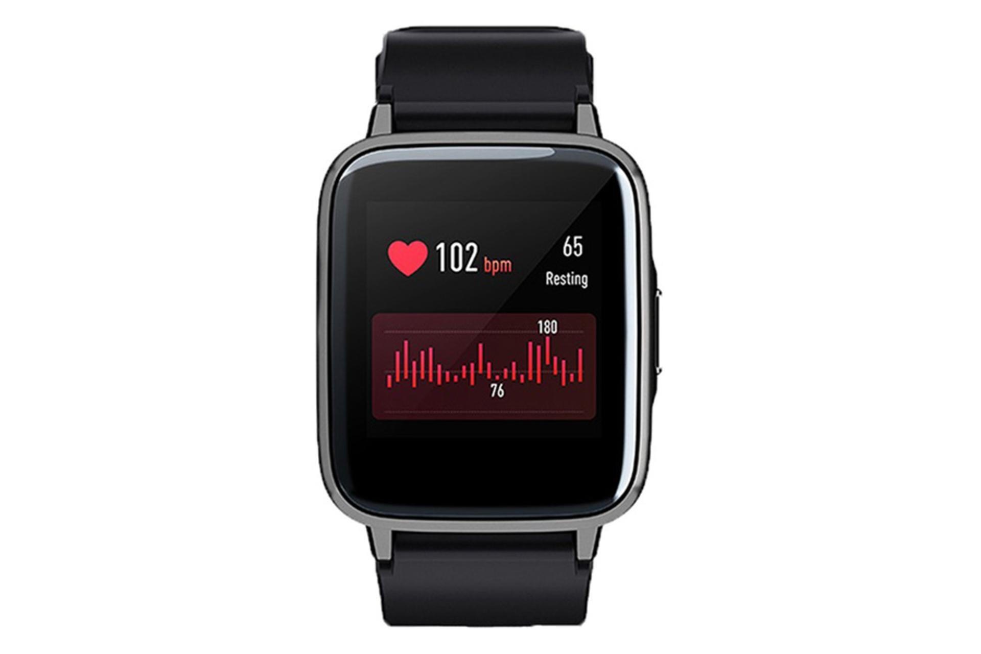 ساعت هوشمند شیائومی هایلو LS01 رنگ مشکی نمای رو به رو در حال نمایش ضربان قلب / Xiaomi Haylou LS01