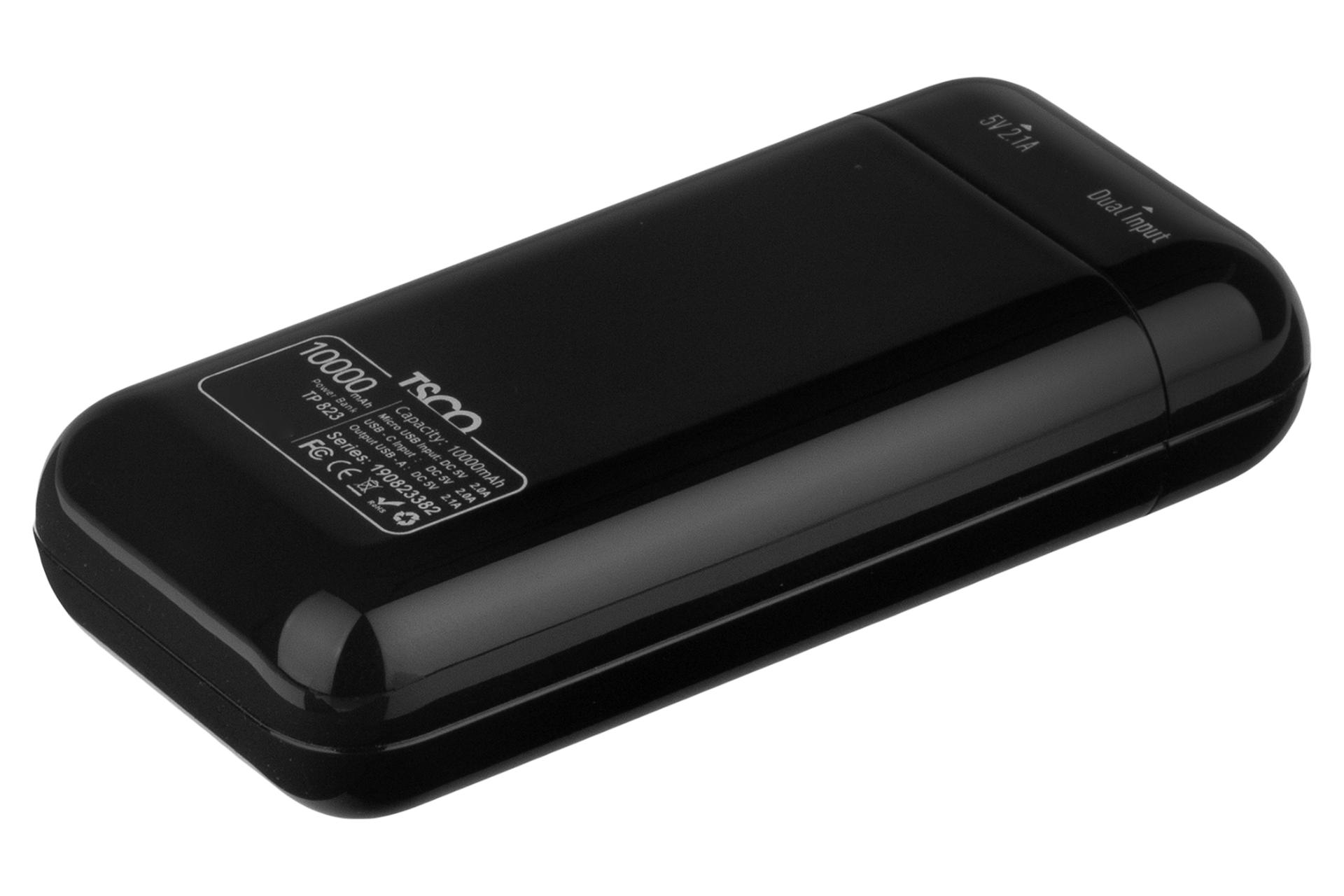 نمای پشت پاور بانک تسکو 823 با ظرفیت 10000 میلی‌آمپر ساعت Tsco TP 823 10000mAh