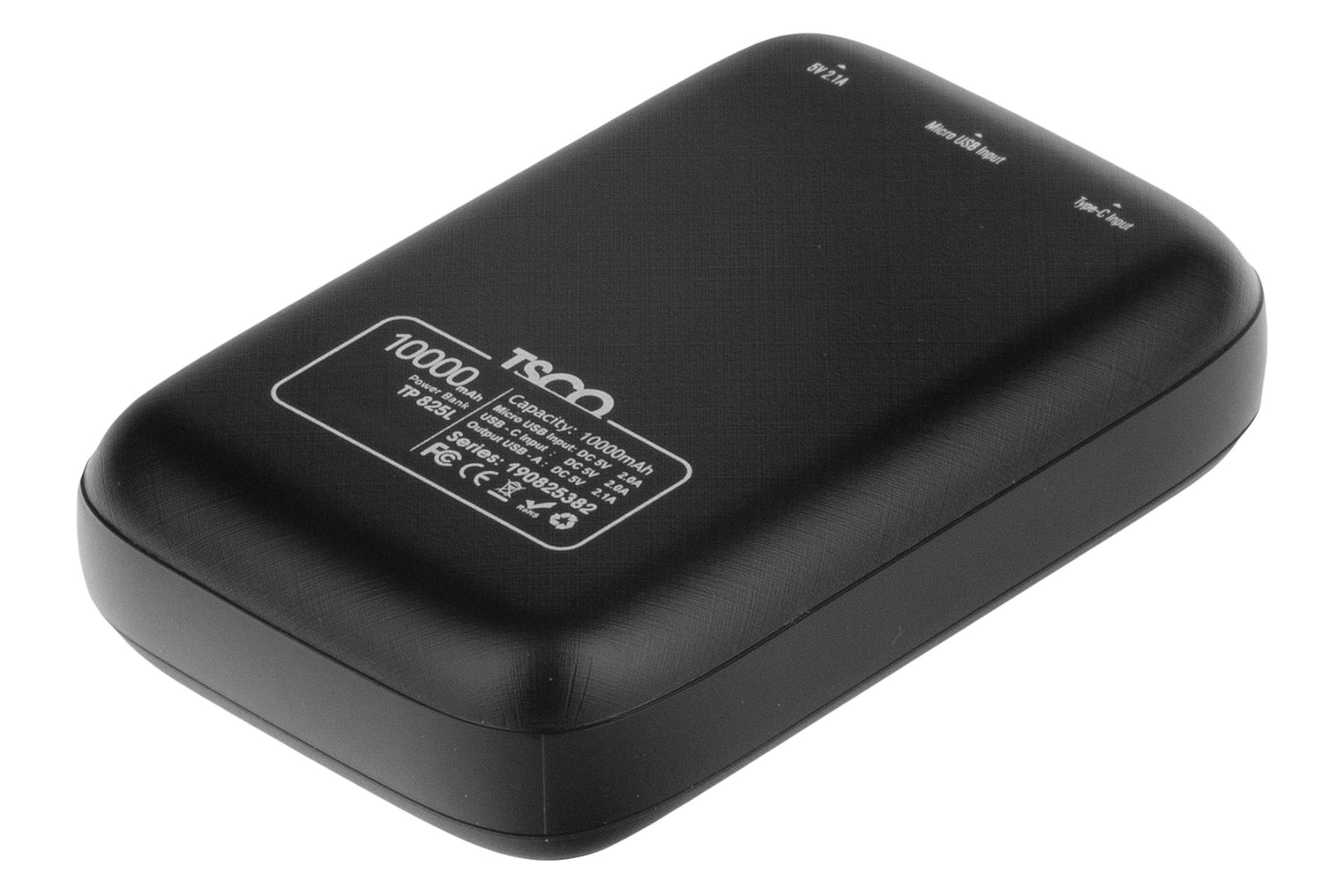 نمای پشت پاور بانک تسکو 825L با ظرفیت 10000 میلی‌آمپر ساعت Tsco TP 825L 10000mAh
