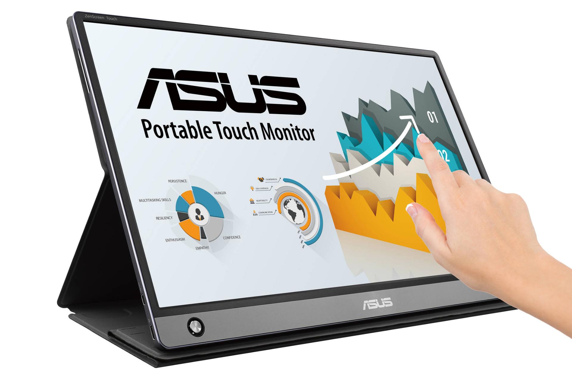 نمای جلو زاویه دار مانیتور ایسوس 16 اینچ مدل MB16AMT رنگ مشکی
