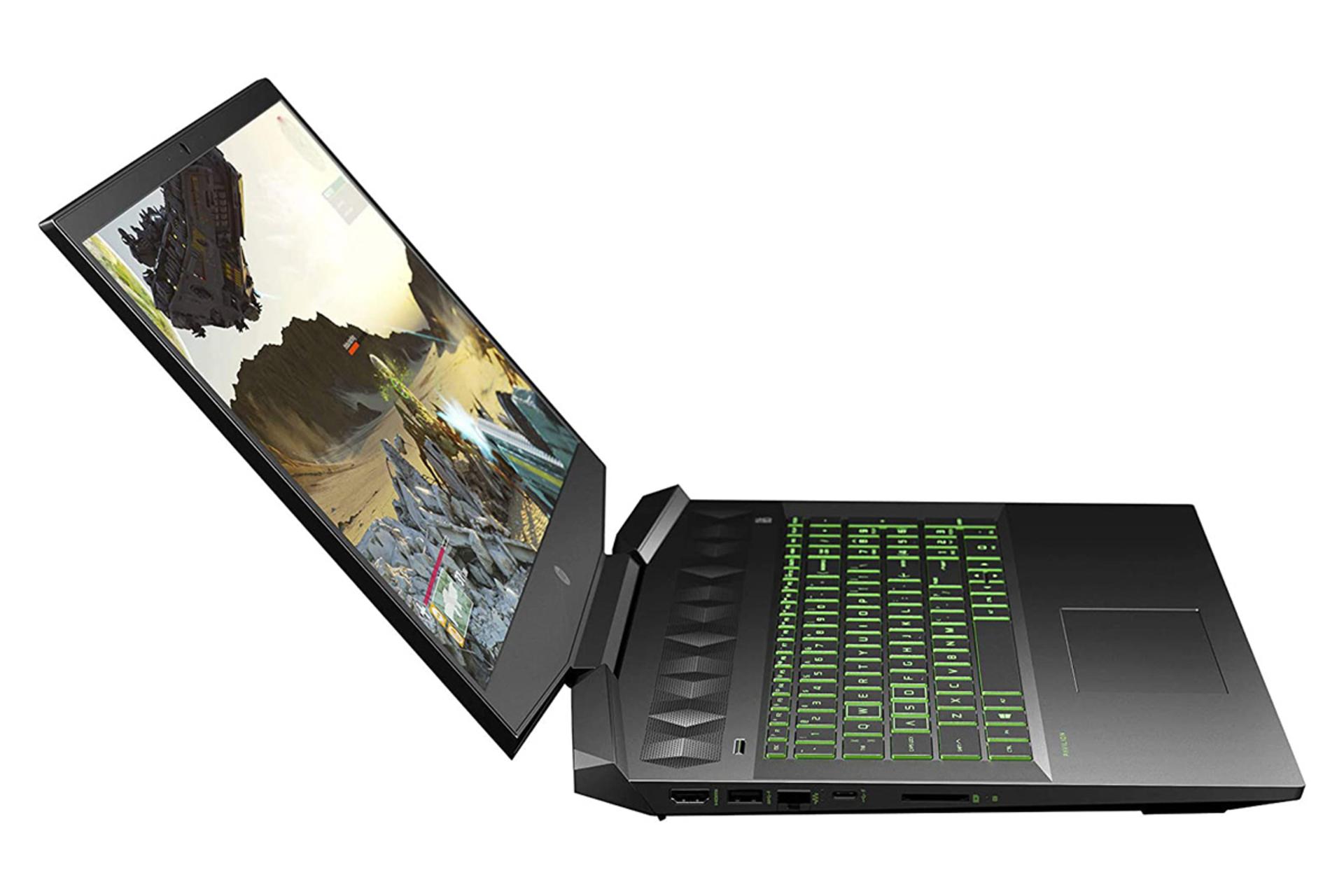 نمای کنار سمت چپ لپ تاپ اچ پی پاویلیون گیمینگ 15 dk0056wm در حالت باز