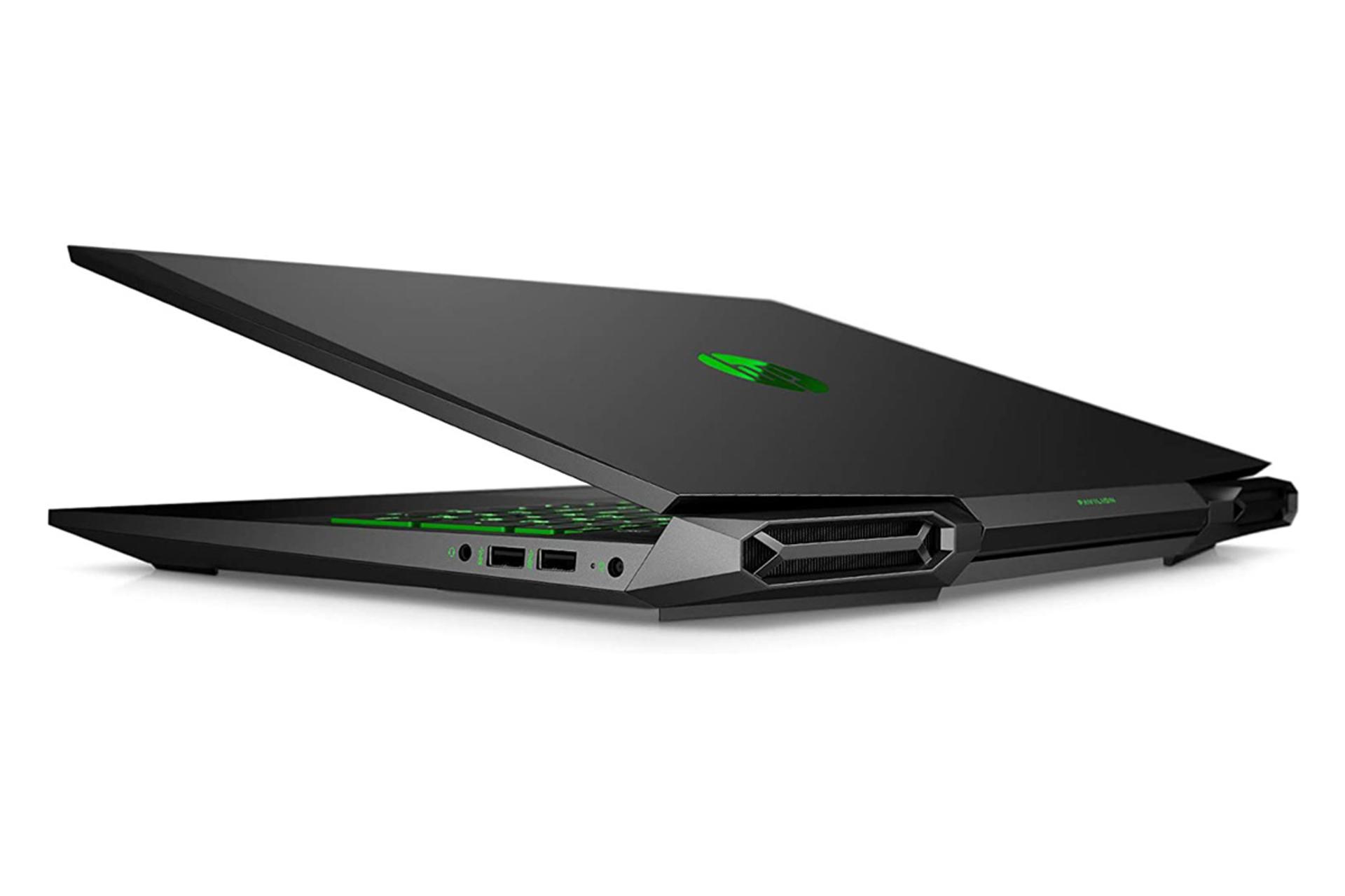 نمای پشت لپ تاپ اچ پی پاویلیون گیمینگ 15 dk0056wm در حالت نیمه بسته