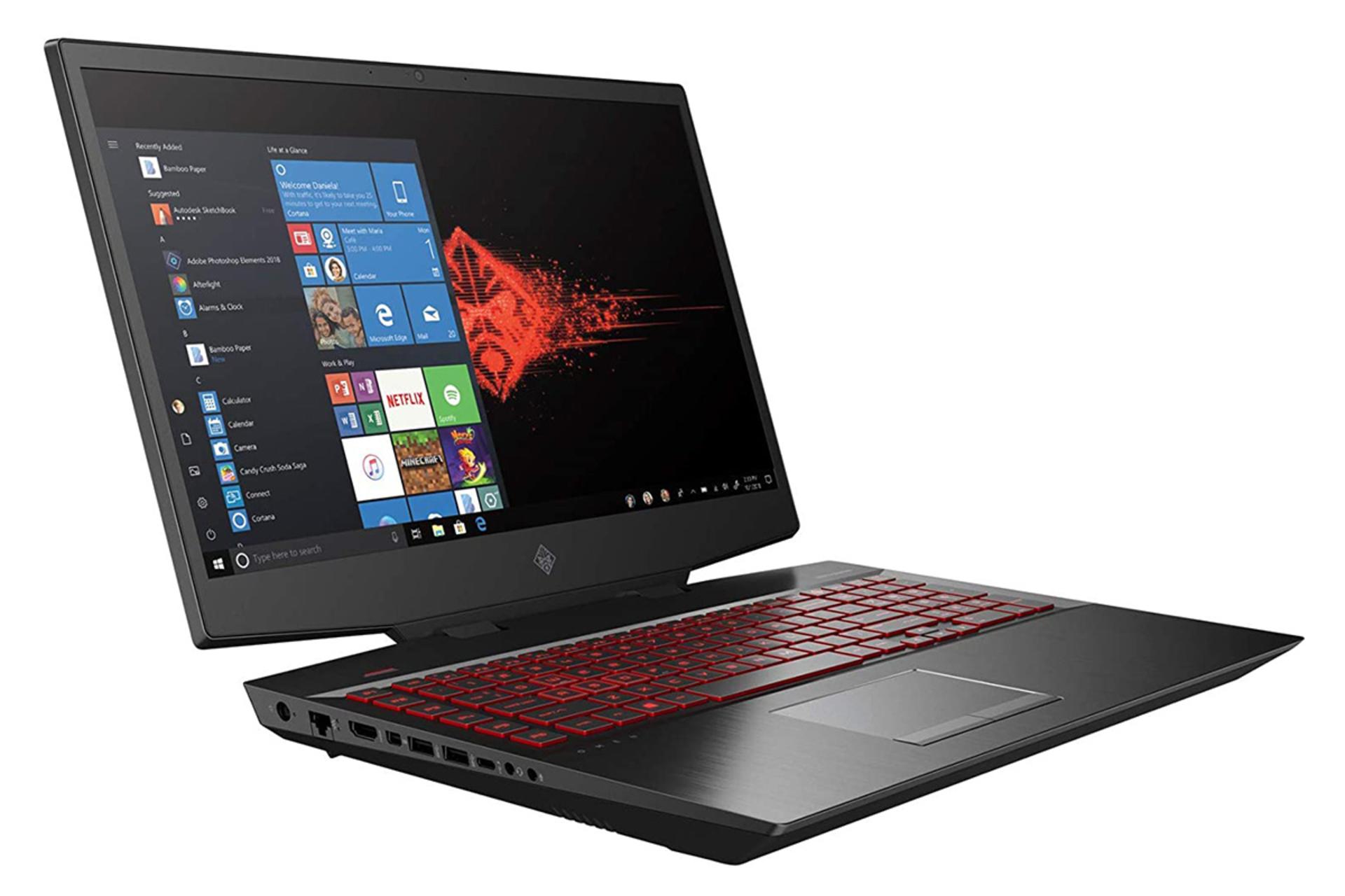 لپ تاپ اچ پی اومن 17t-CB-100 از نمای کنار با صفحه روشن