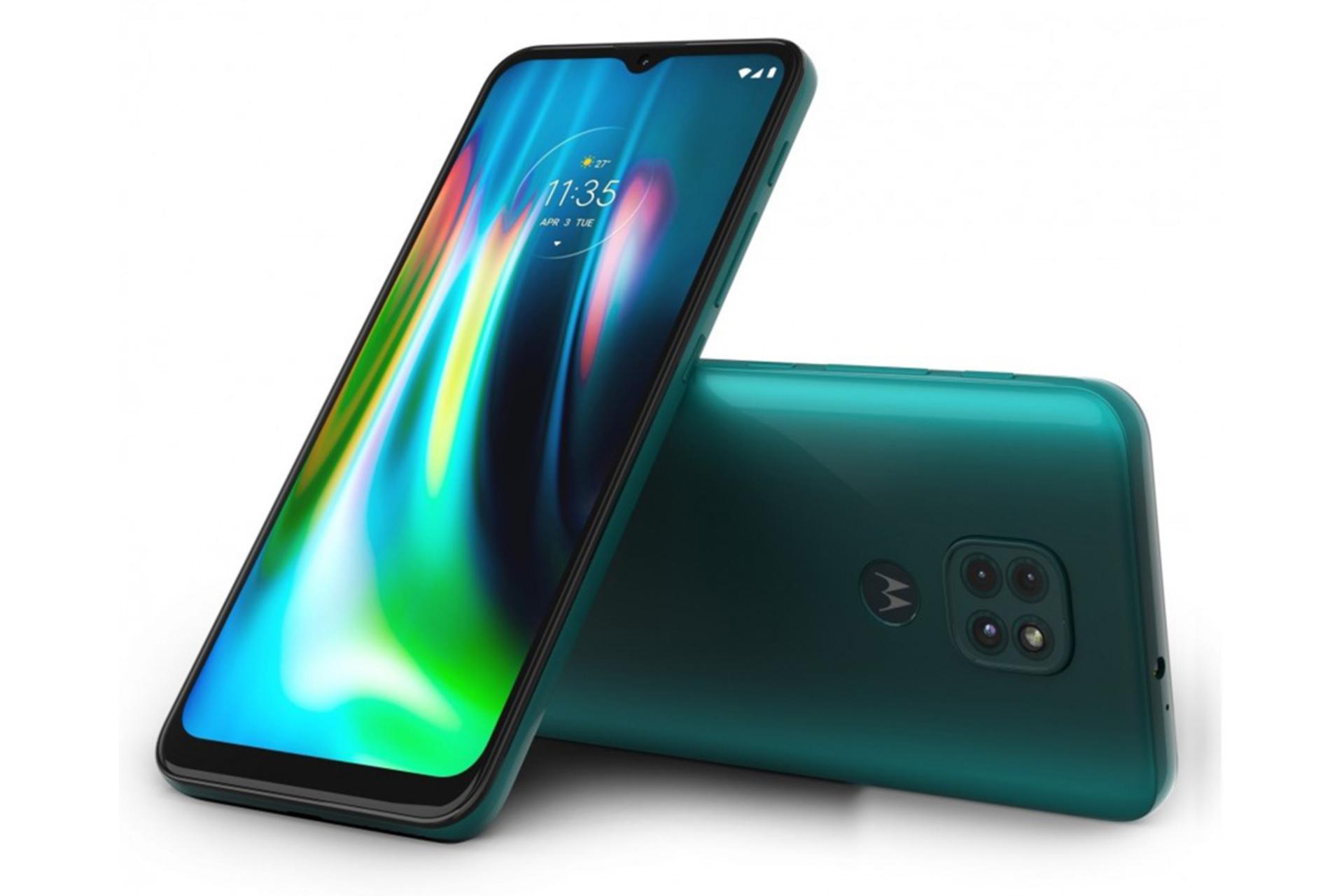 گوشی موتورولا موتو جی 9 رنگ سبز از نمای پشت و جلو