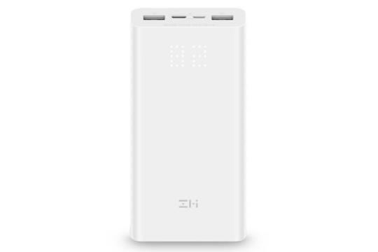 نمای روبرو پاور بانک شیائومی زد ام آی Xiaomi ZMI QB821 20000mAh با ظرفیت 20000 میلی‌آمپر ساعت سفید
