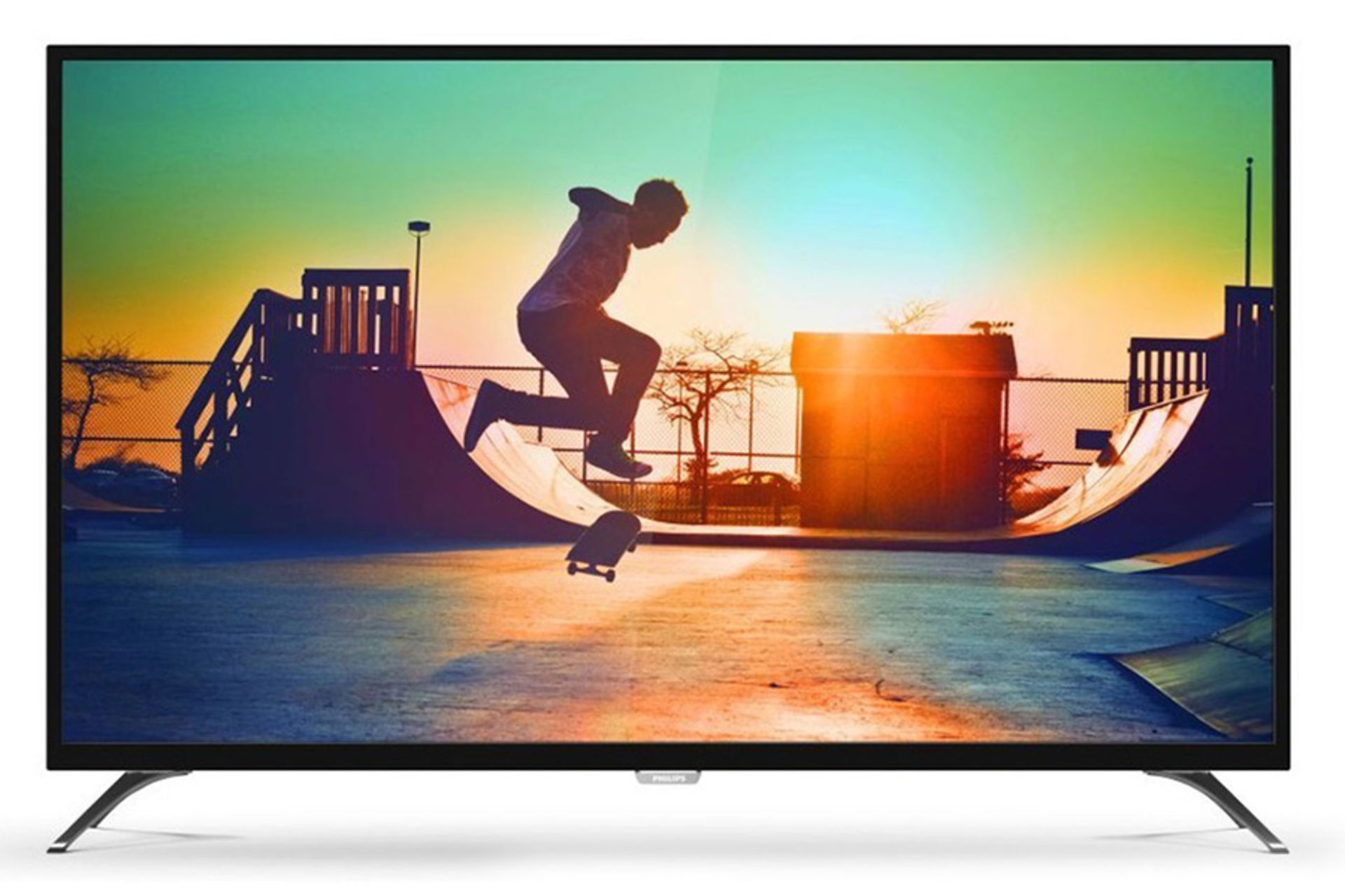 نمای جلو تلویزیون فیلیپس put6002 مدل 50 اینچ با صفحه روشن