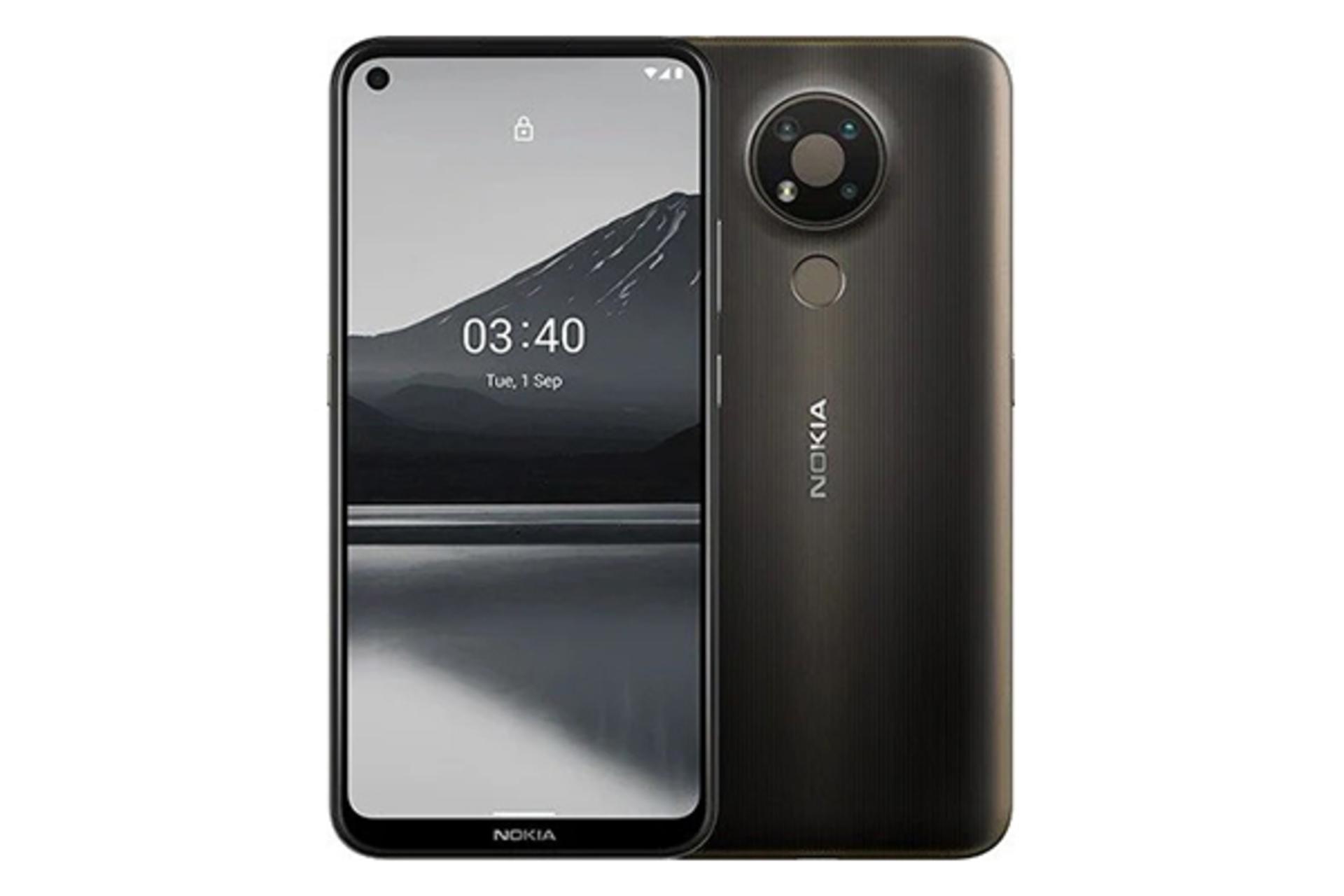 گوشی Nokia 3.4 رنگ مشکی نمای جلو و پشت و دوربین ها / نوکیا 3.4