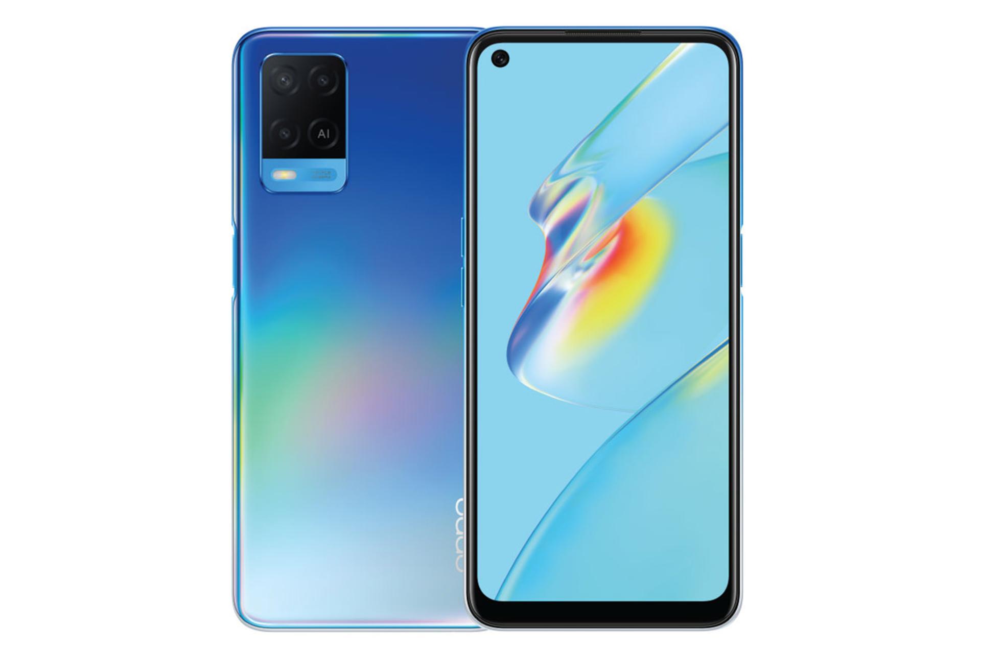 نمای پشت و جلو موبایل ای 54 اوپو رنگ آبی