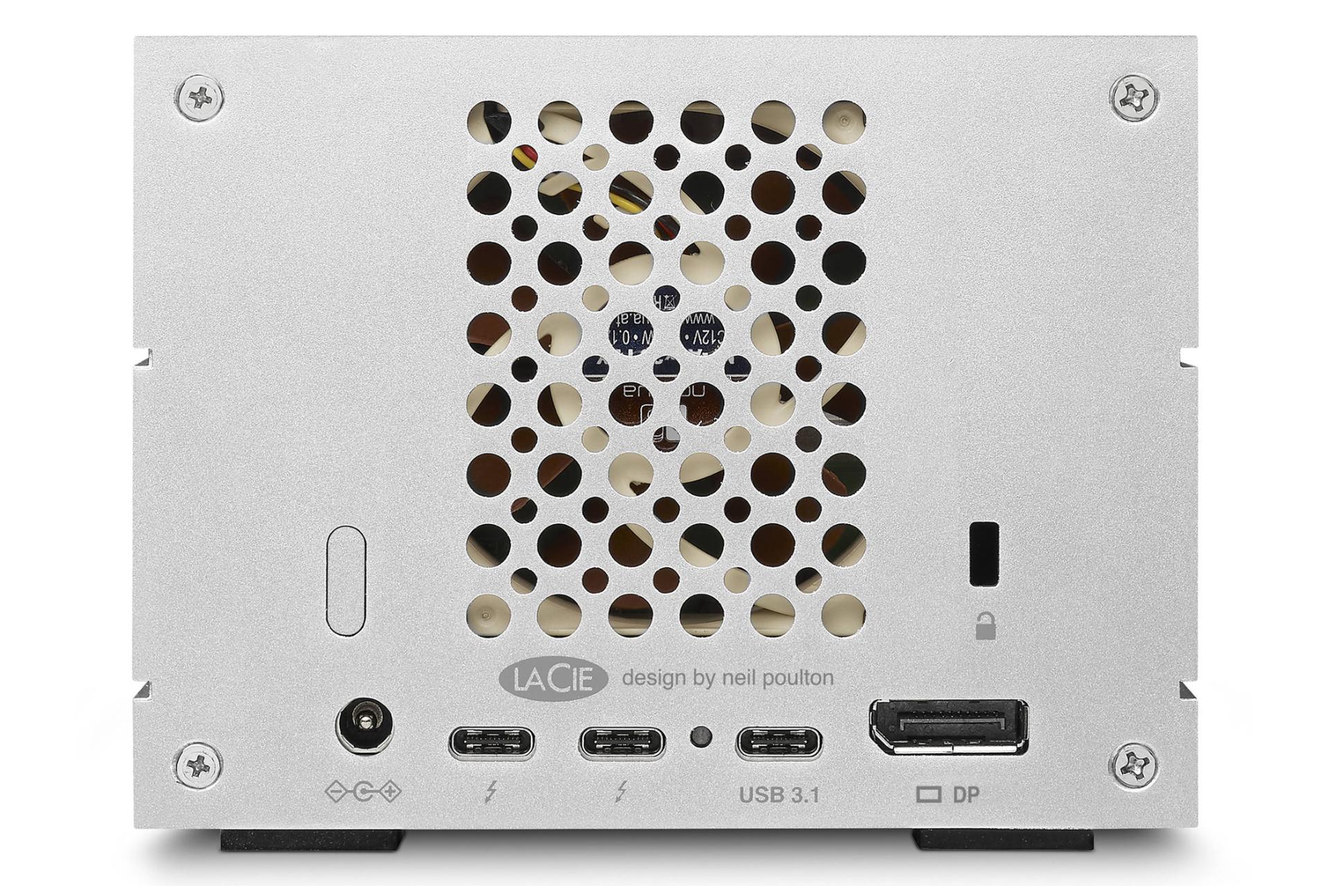 نمای پشت هارد دیسک لسی 2big Dual Thunderbolt 3 ظرفیت 20 ترابایت رنگ سفید