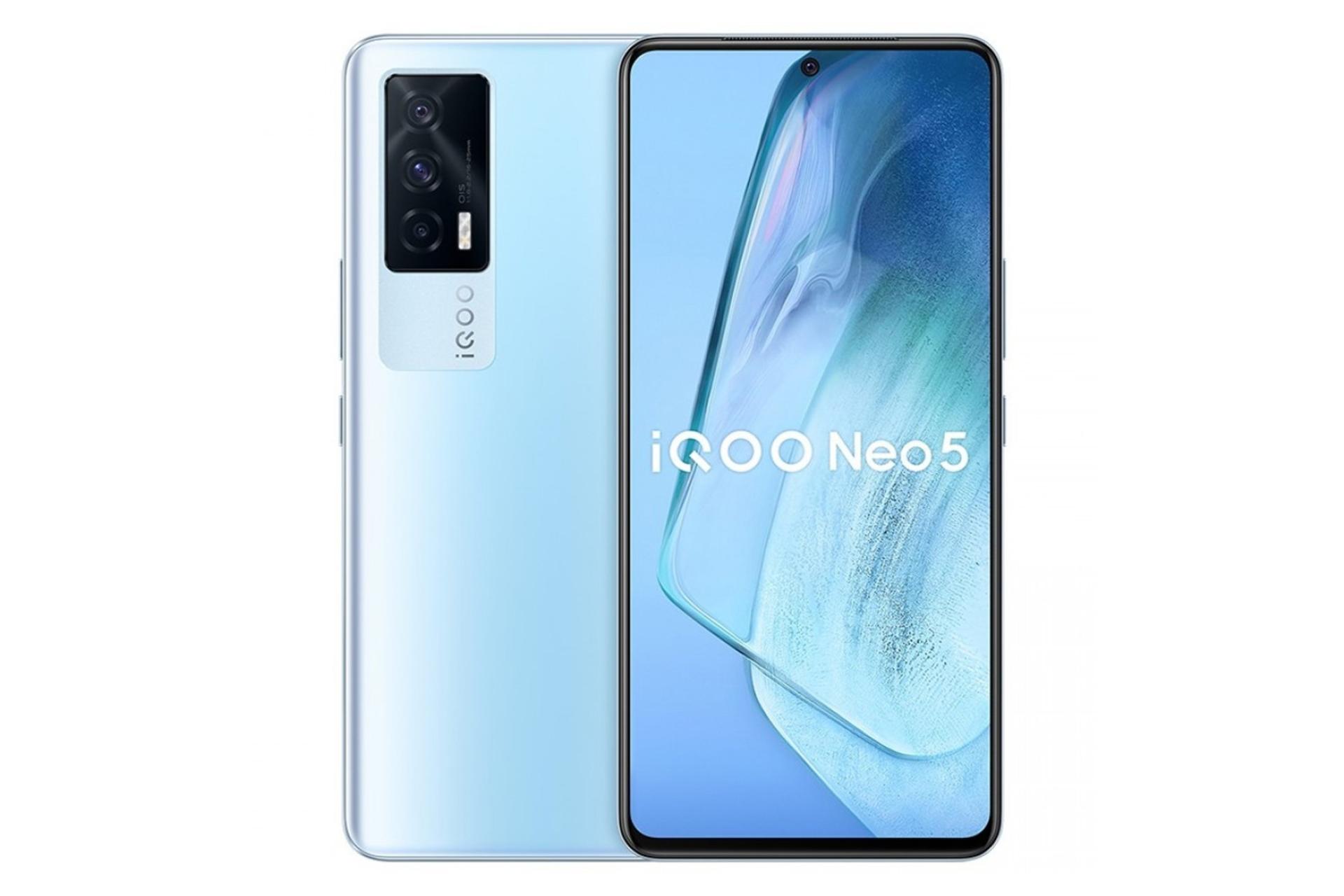 نمای پشت و جلو موبایل iQOO نئو 5 ویوو رنگ آبی