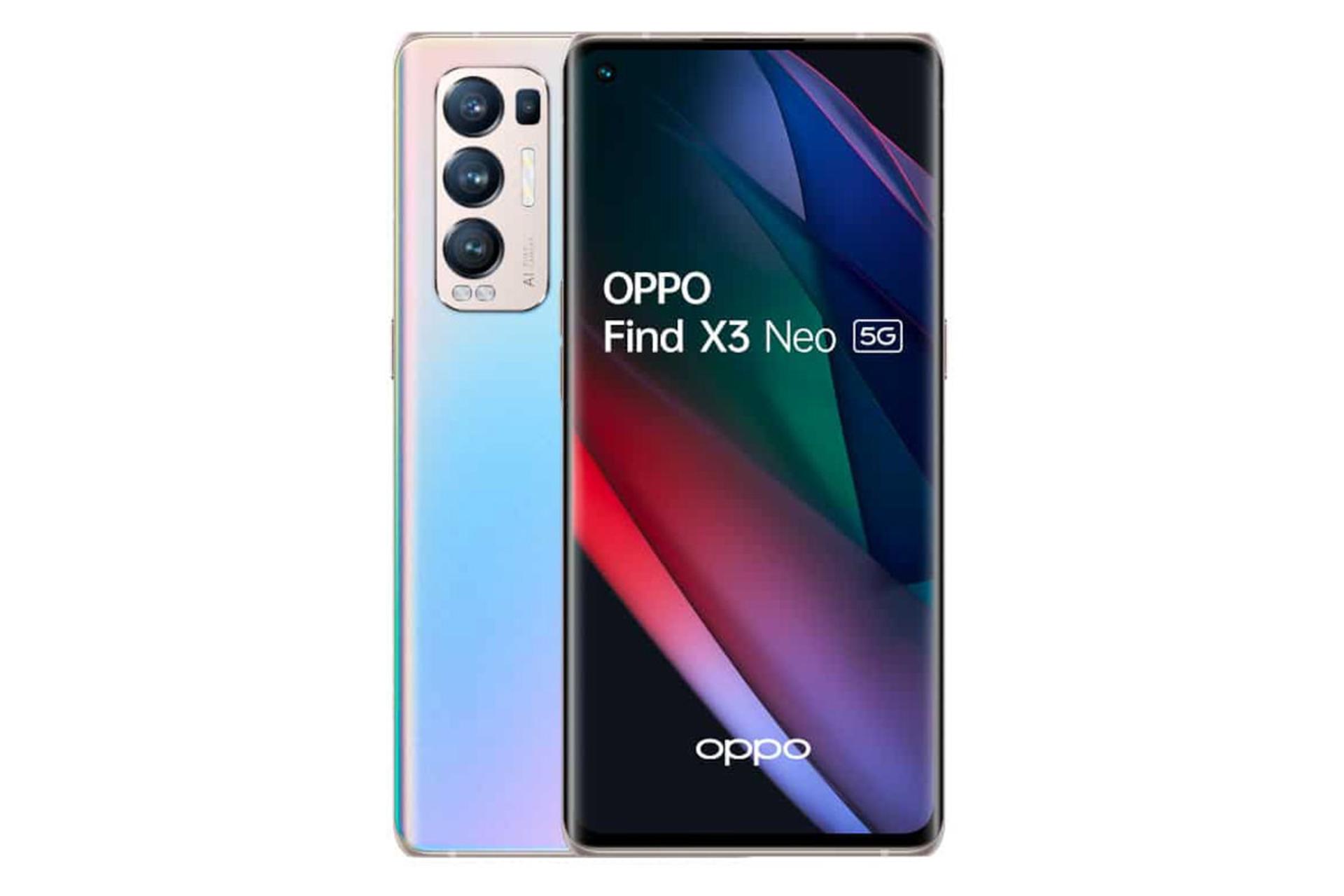 نمای جلو و پشت موبایل فایند ایکس 3 نئو اوپو رنگ آبی