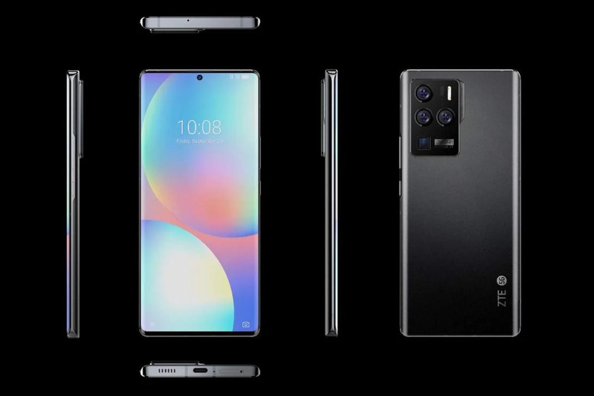 نمای جلو، پشت و کناری موبایل اکسون 30 اولترا زد تی ای رنگ مشکی