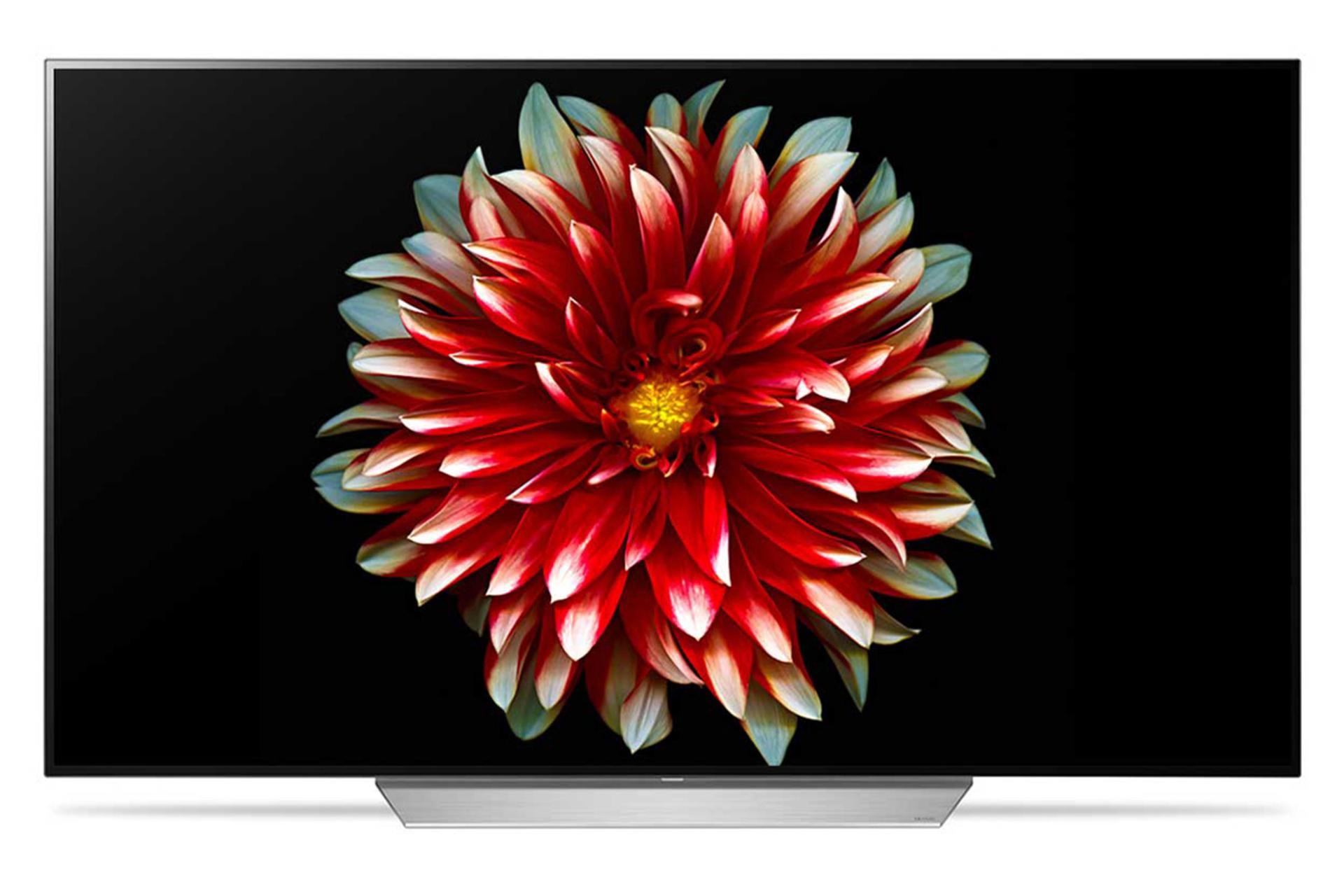 نمای جلو تلویزیون ال جی OLED55C7 در حالت روشن