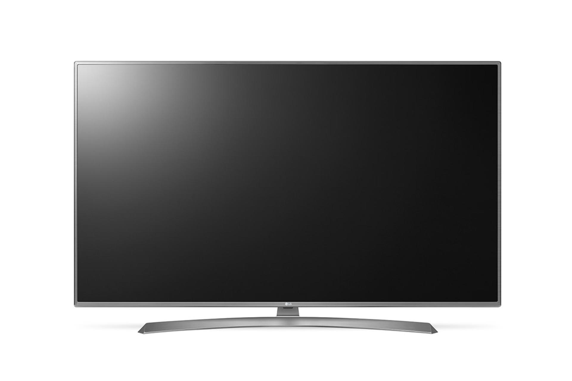 نمای جلو تلویزیون ال جی UJ6900 مدل 55 اینچ با بدنه نقره ای و صفحه خاموش