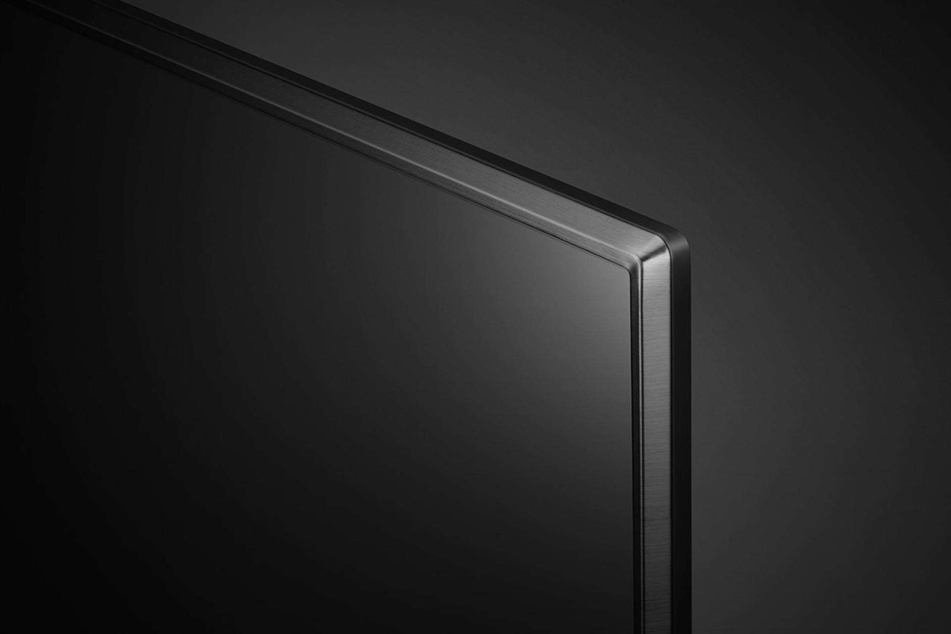 نمای گوشه تلویزیون ال جی UJ6900 مدل 49 اینچ با بدنه نقره ای