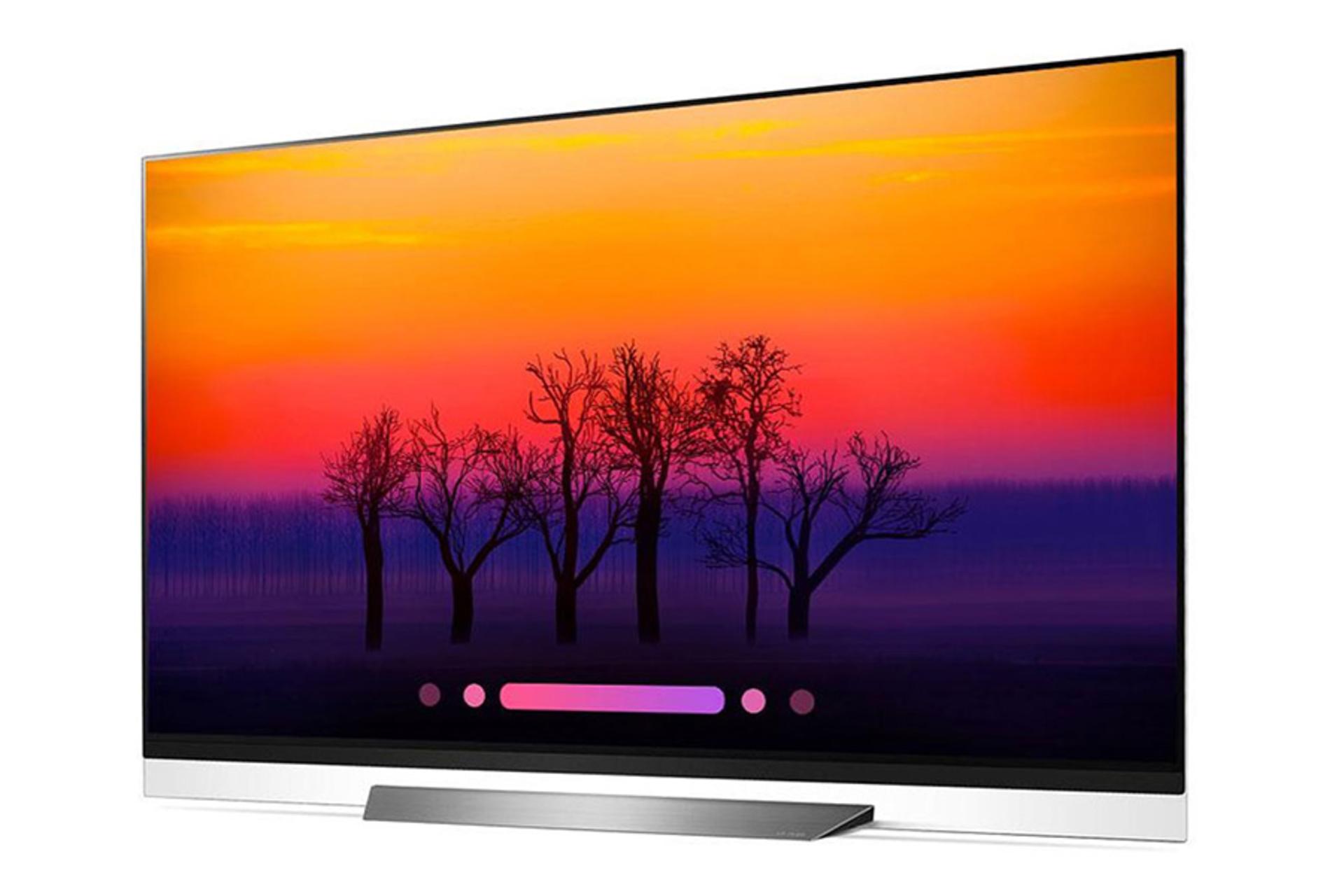 نمای نیمرخ تلویزیون الجی OLED65E8 مدل 65 اینچ با صفحه روشن