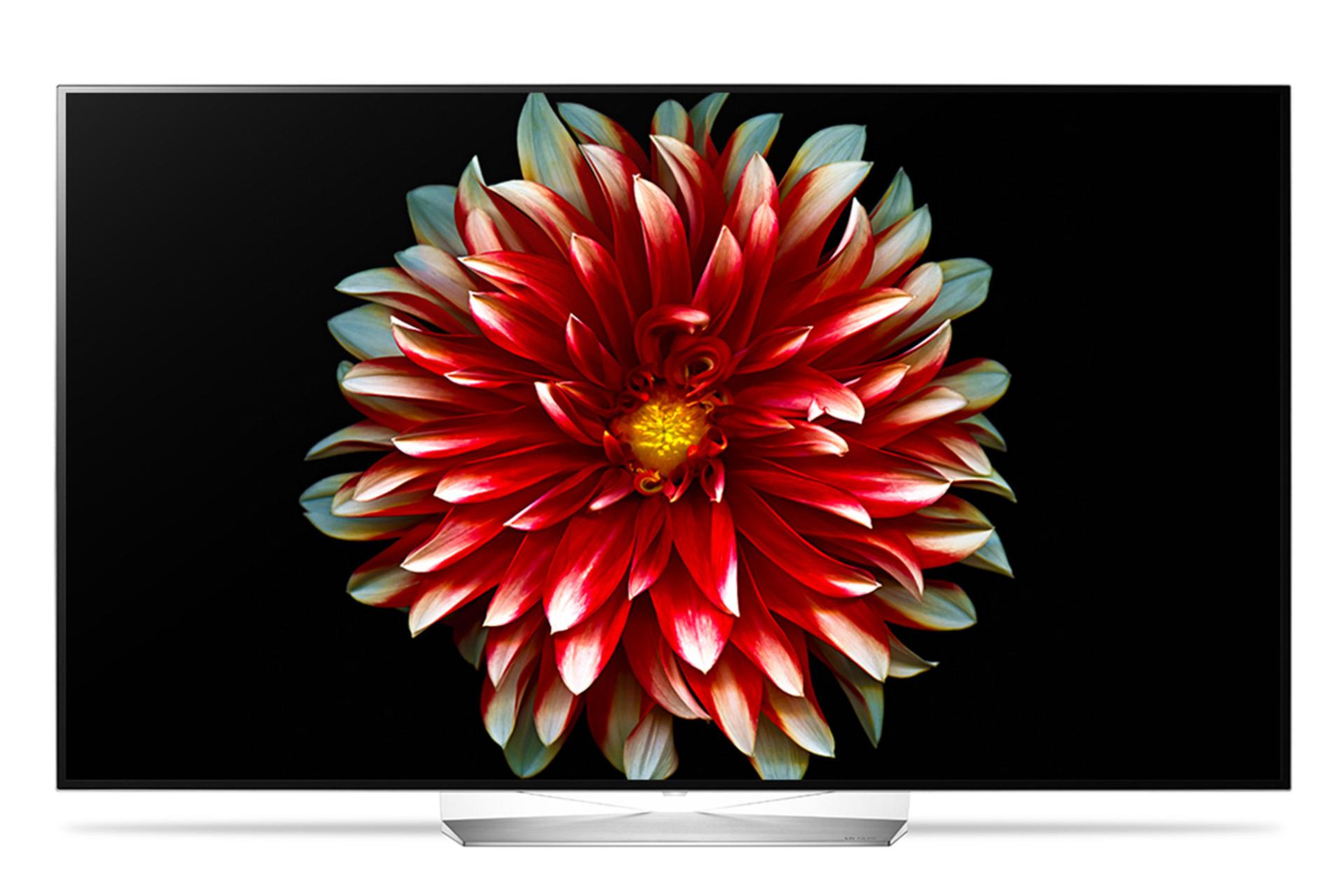 نمای جلو تلویزیون OLED ال جی B7 با صفحه روشن