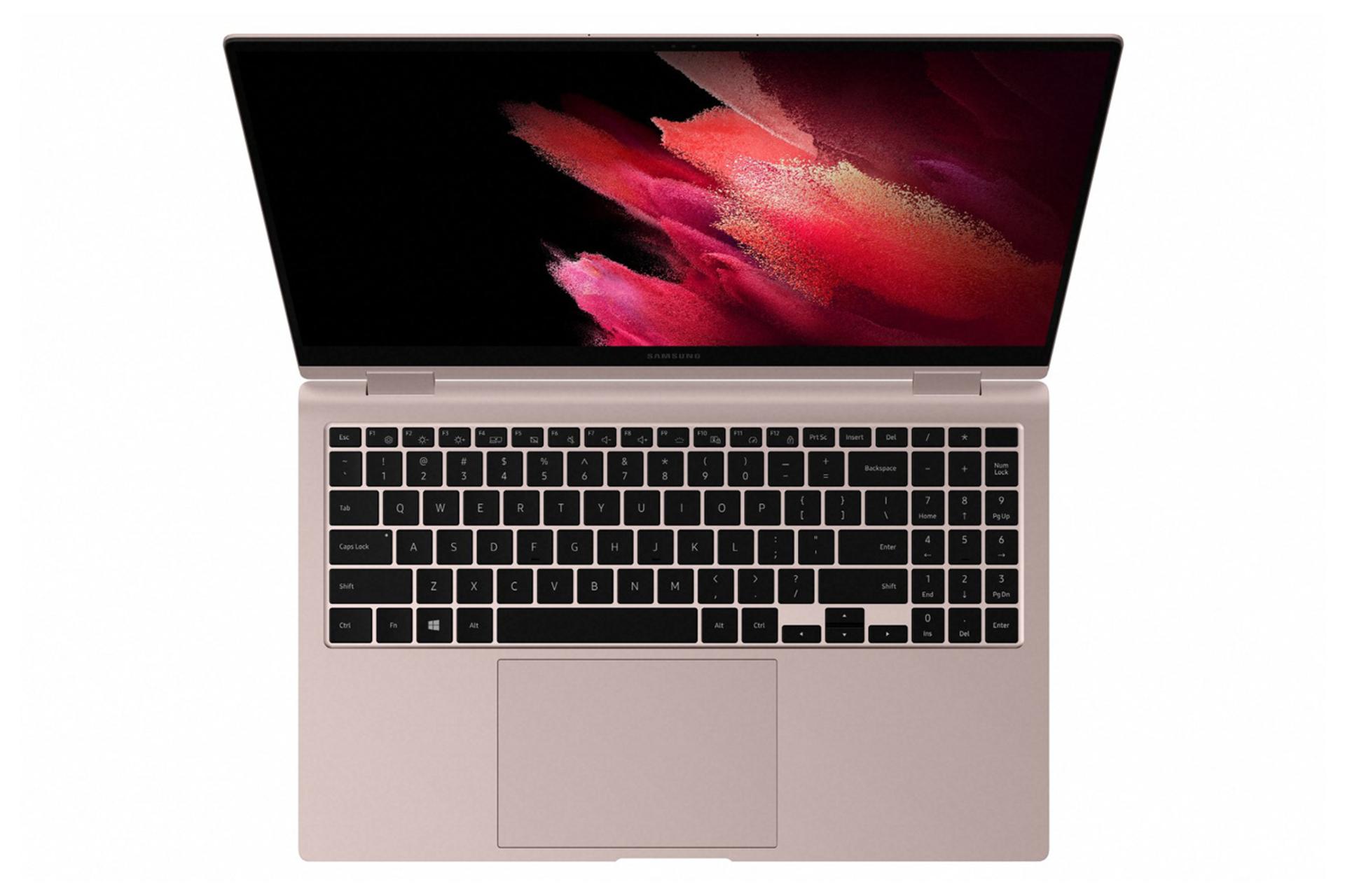 نمای بالا لپ تاپ سامسونگ گلکسی بوک پرو 360 رنگ صورتی