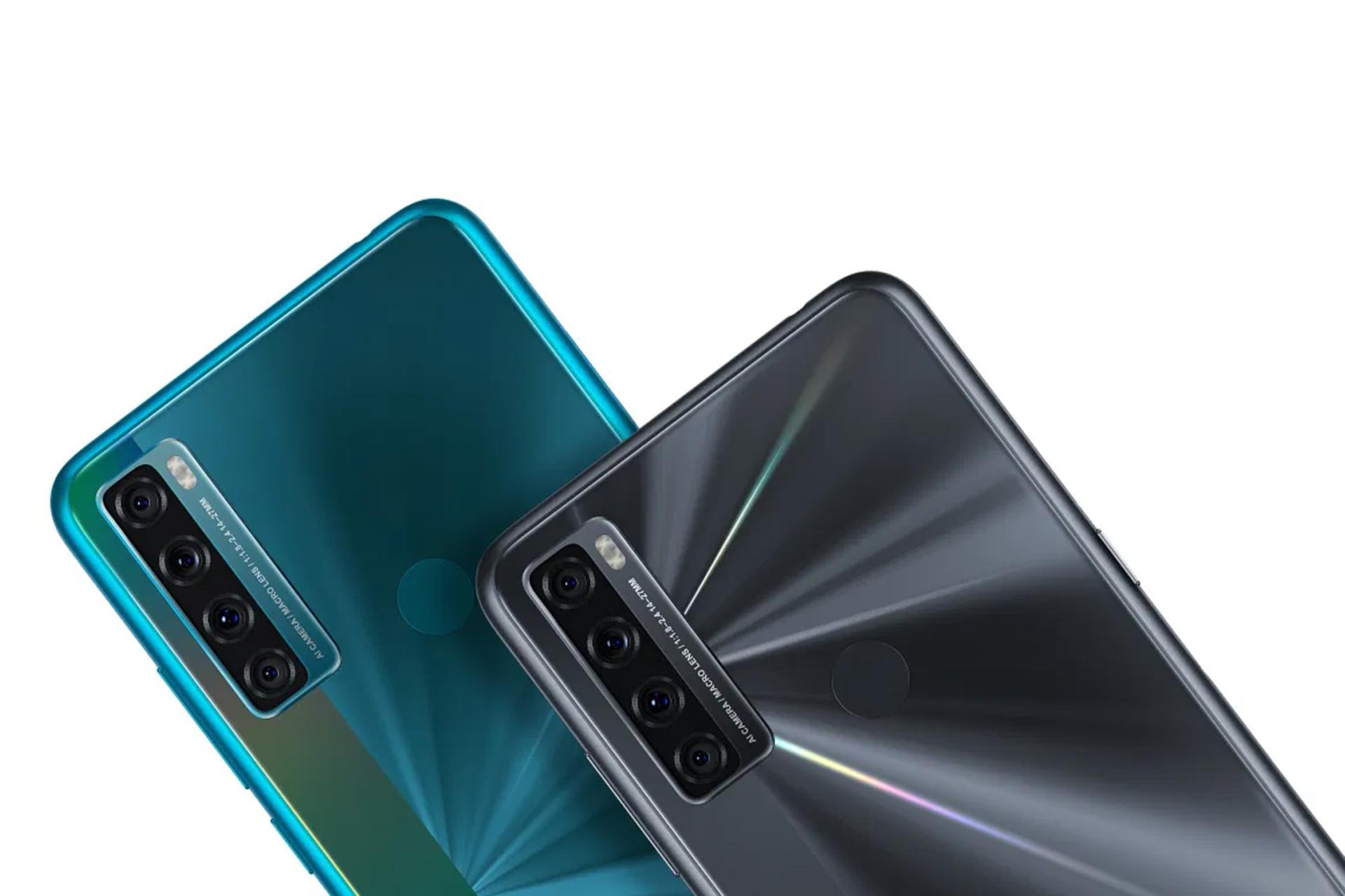 نمای پشت و دوربین تی سی ال 20 اس ای رنگ مشکی و آبی