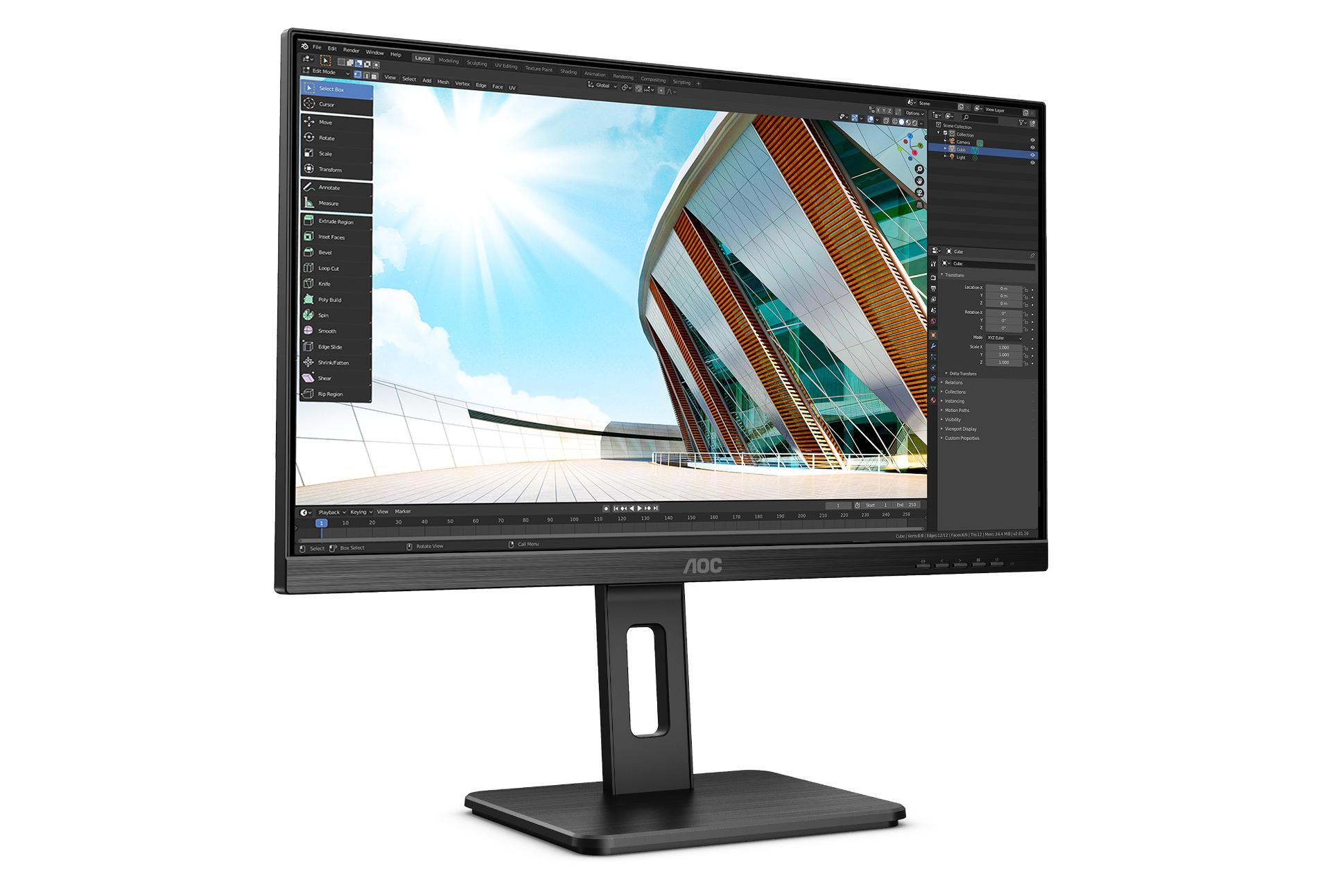 نمای چپ پنل جلو مانیتور ای او سی 24 اینچ مدل AOC 24P2C FHD