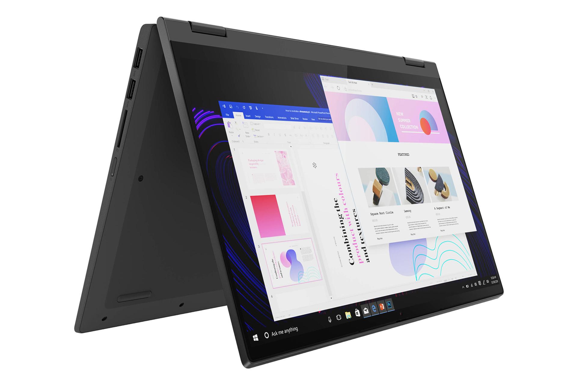 نمای نیمرخ لپ تاپ لنوو فلکس 5 در حالت تا شده به پشت