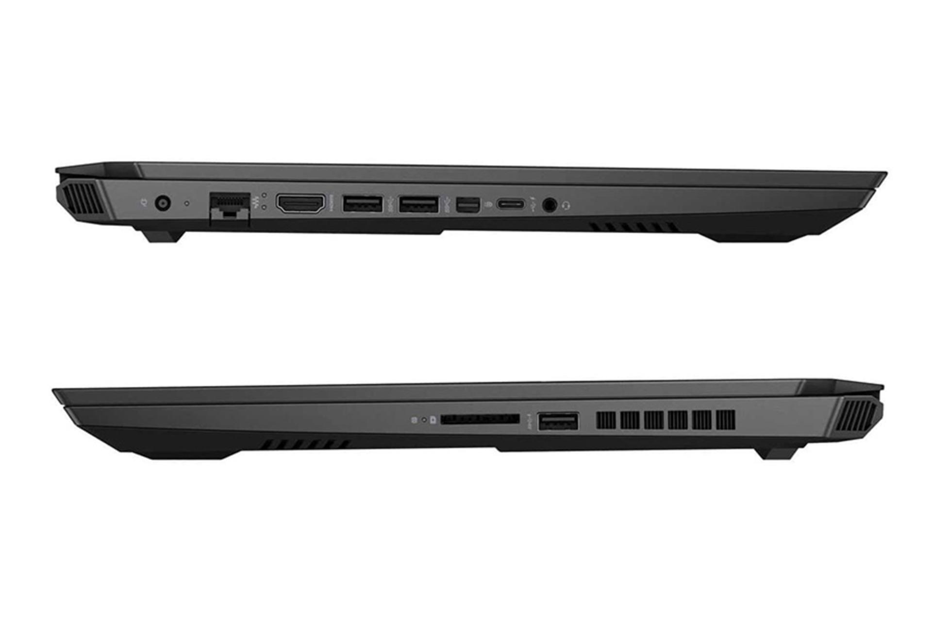 نمای کنار لپ تاپ اچ پی اومن 15-DH1013 و نمایش پورت ها