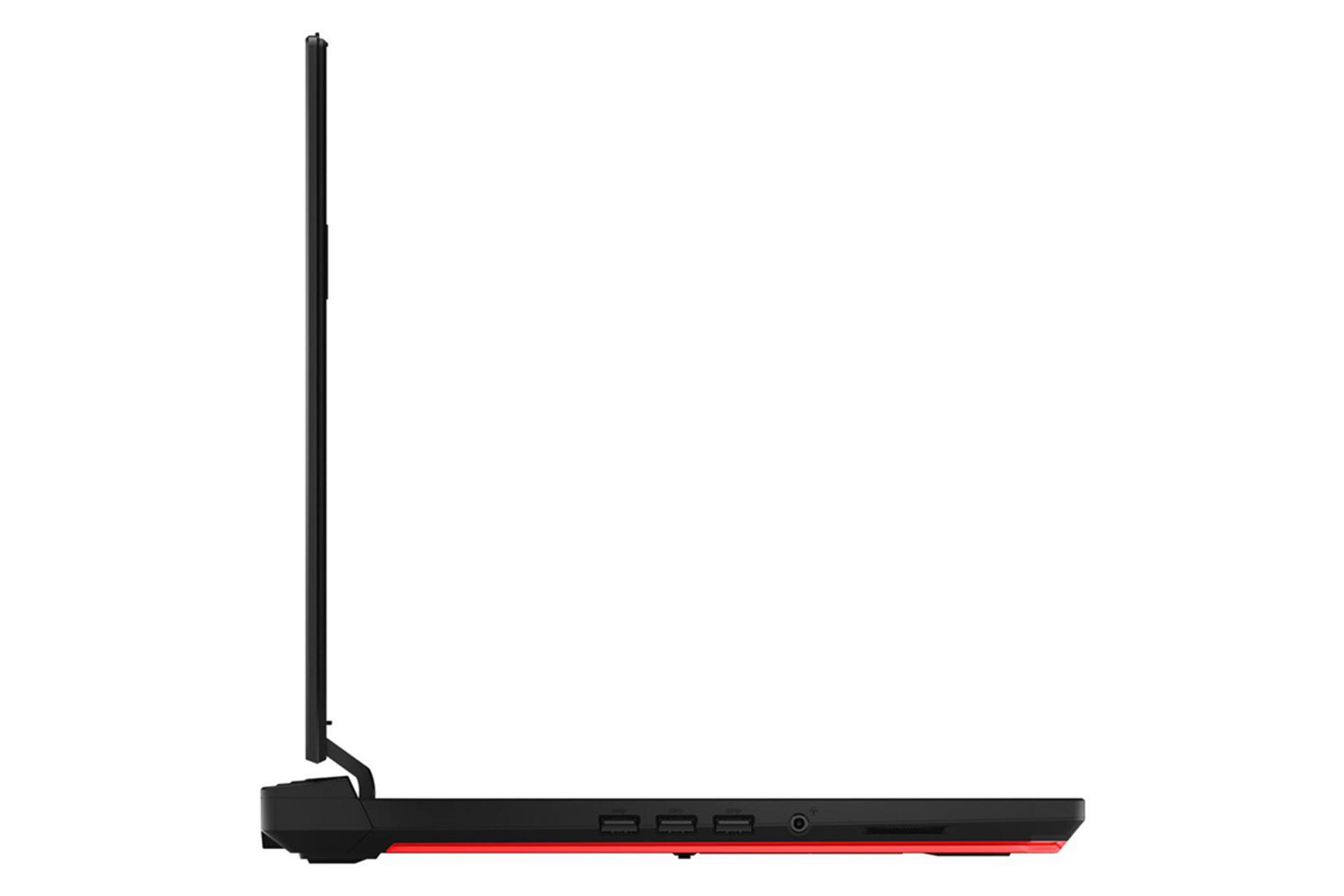 نمای کنار لپ تاپ ایسوس ROG Strix G512LU و نمایش ضخامت دستگاه