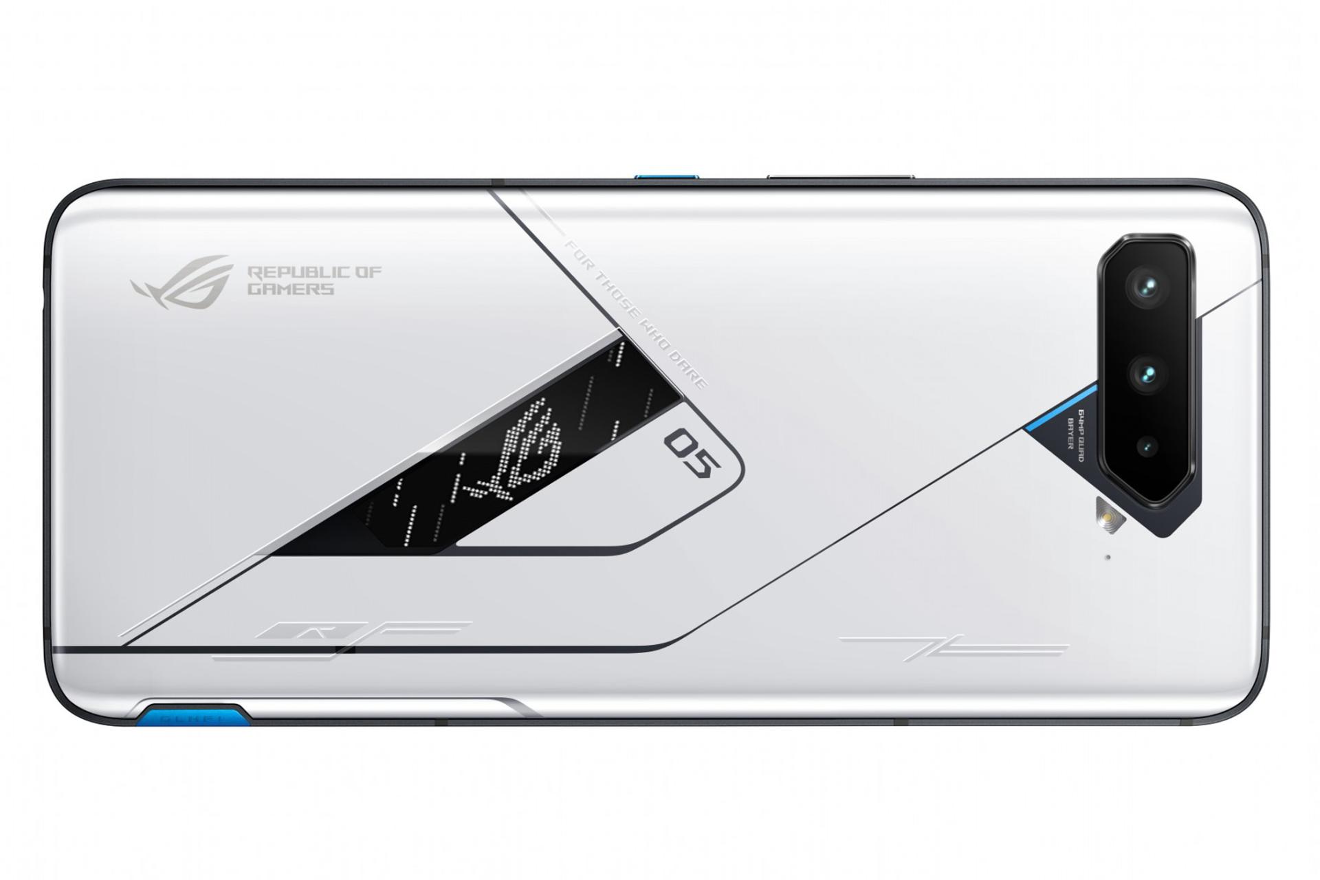 نمای پشت موبایل ROG فون 5 اولتیمیت ایسوس رنگ سفید
