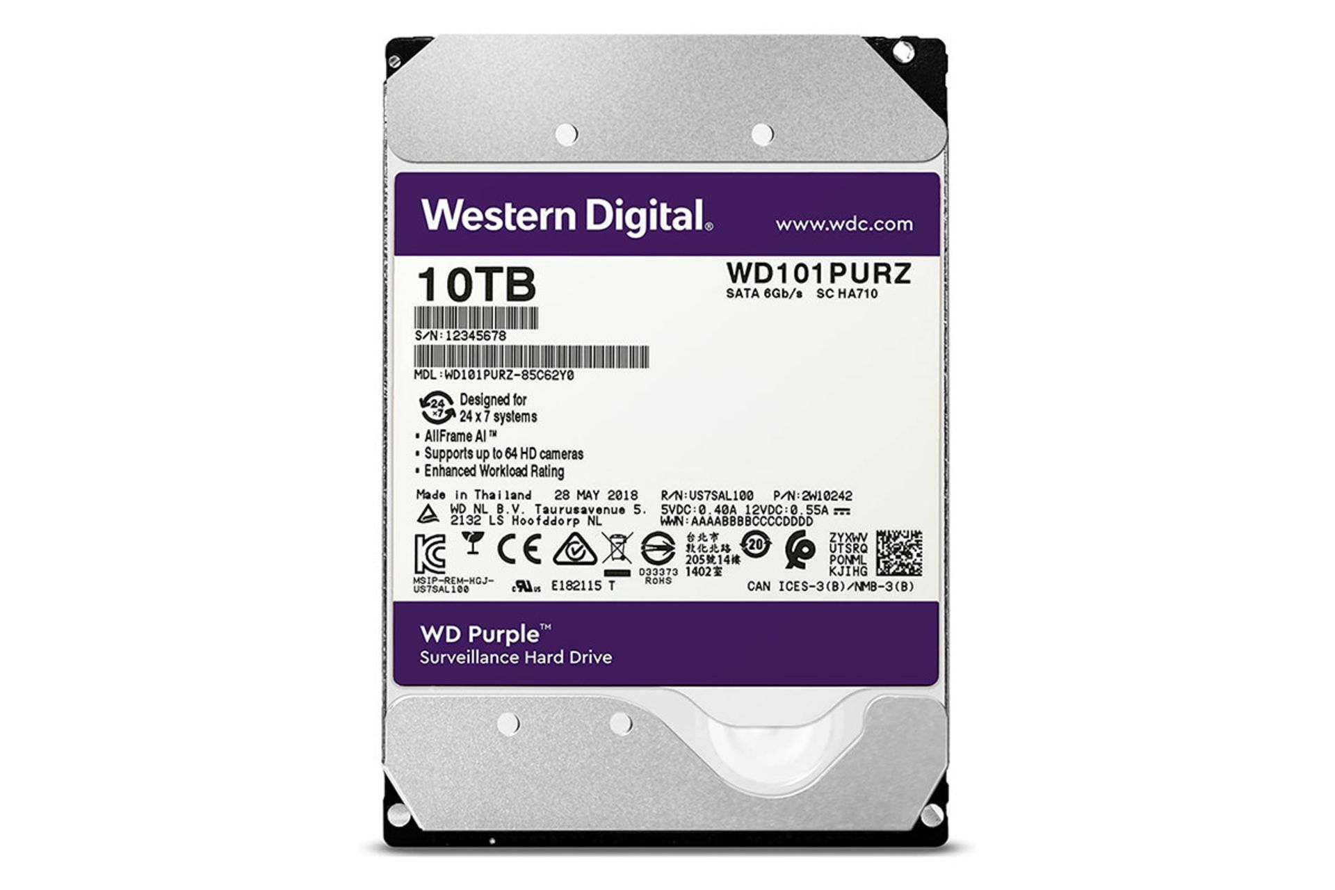 وسترن دیجیتال Purple WD101PURZ ظرفیت 10 ترابایت / Western Digital Purple WD101PURZ 10TB