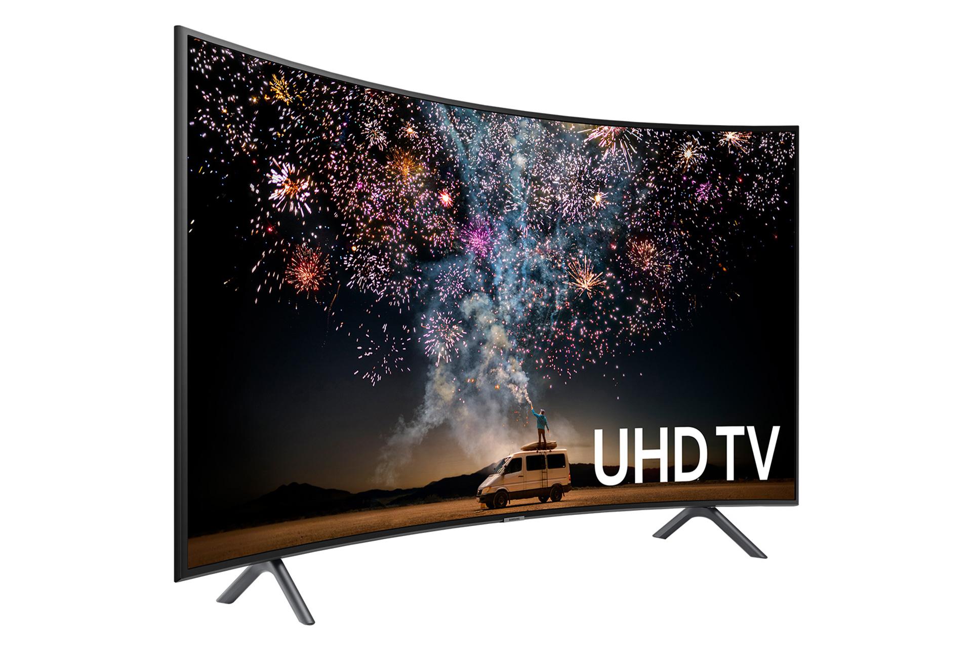 نمای نیم رخ تلویزیون سامسونگ RU7300 و نمایش انحنای صفحه