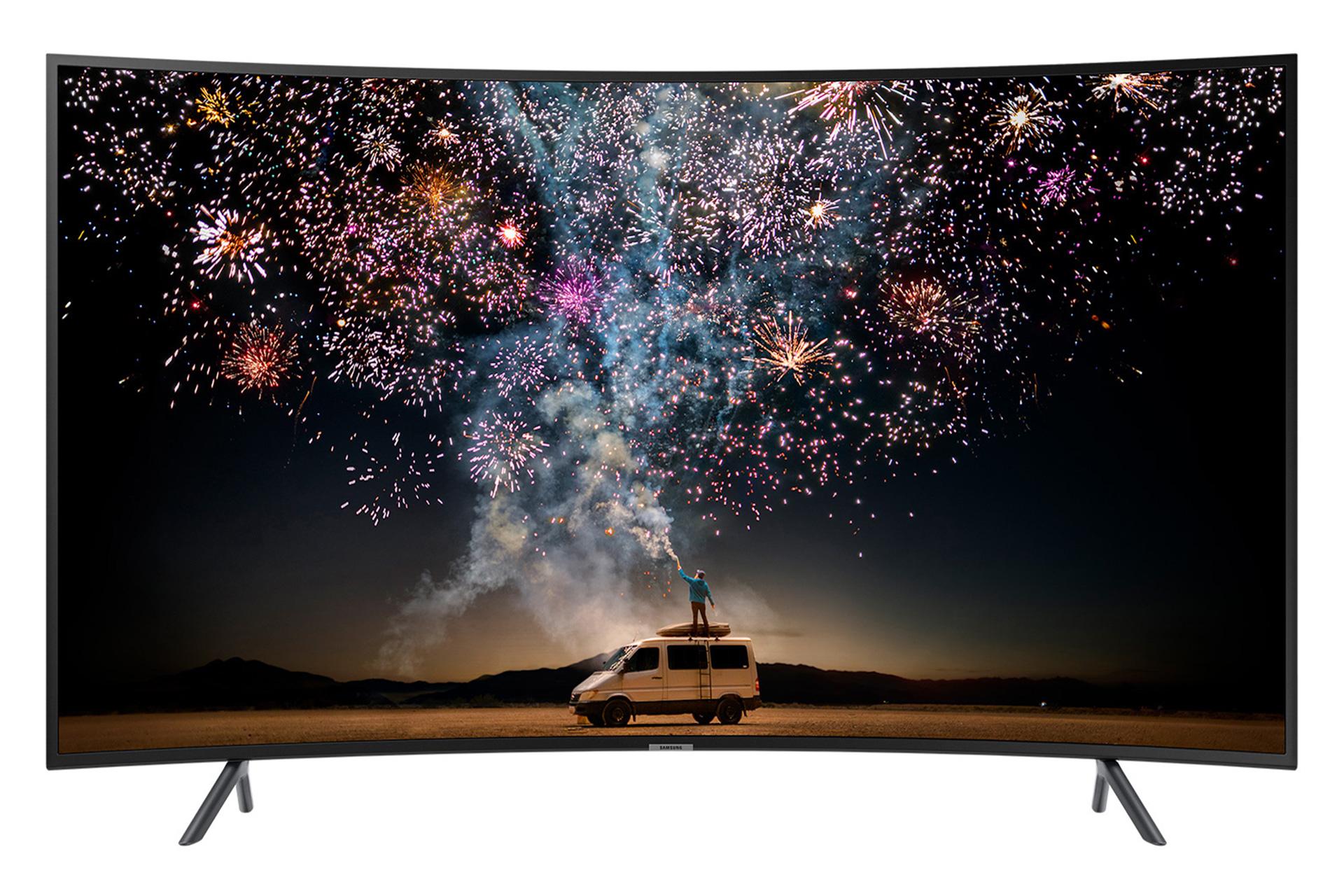 نمای جلو تلویزیون سامسونگ RU7300 مدل 55 اینچ با صفحه روشن