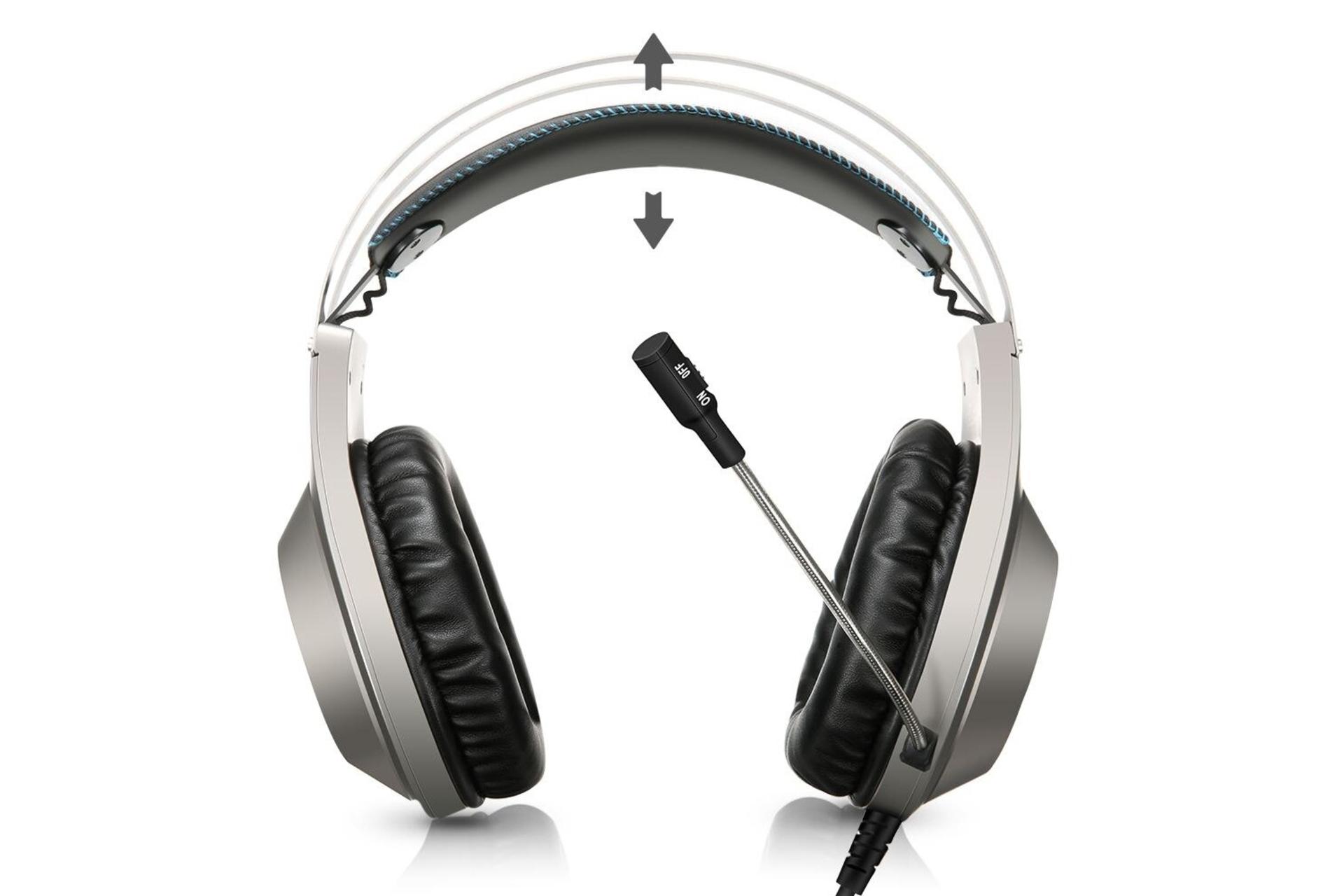 نمای روبرو هدست گیمینگ نابو NUBWO N2 نقره ای