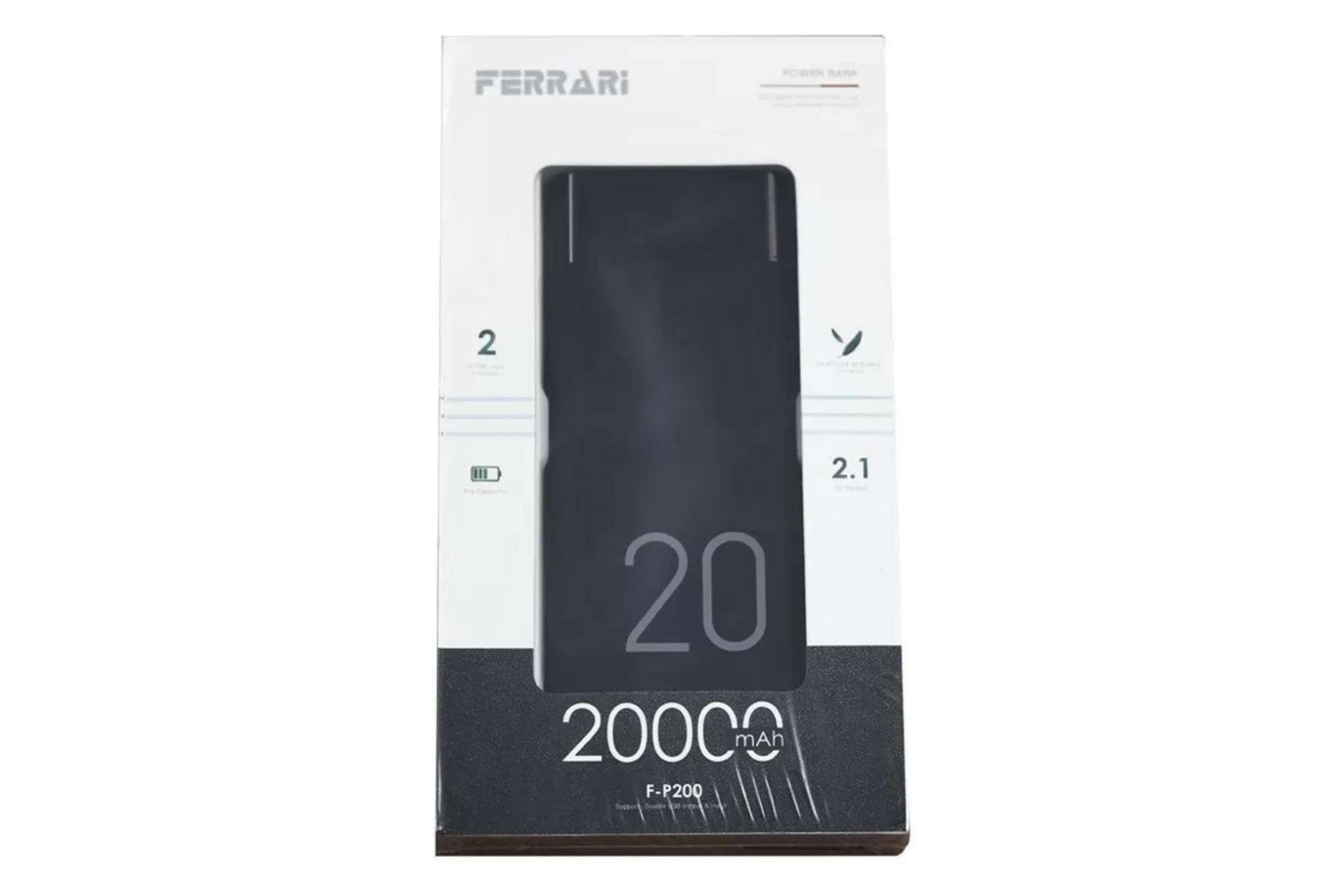 جعبه پاور بانک فراری Ferrari F-P200 20000mAh با ظرفیت 20000 میلی‌آمپر ساعت مشکی