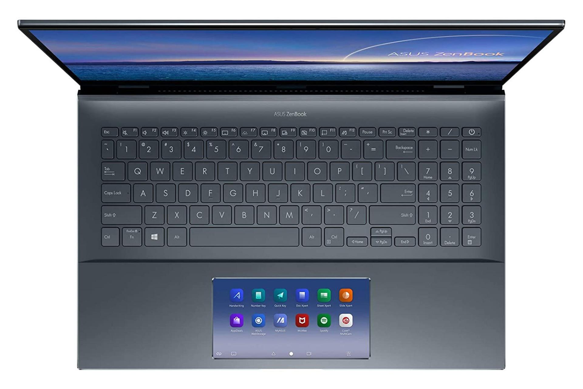 نمای بالا لپ تاپ ایسوس ذن بوک پرو 15 UX535LI و نمایش اسکرین پد