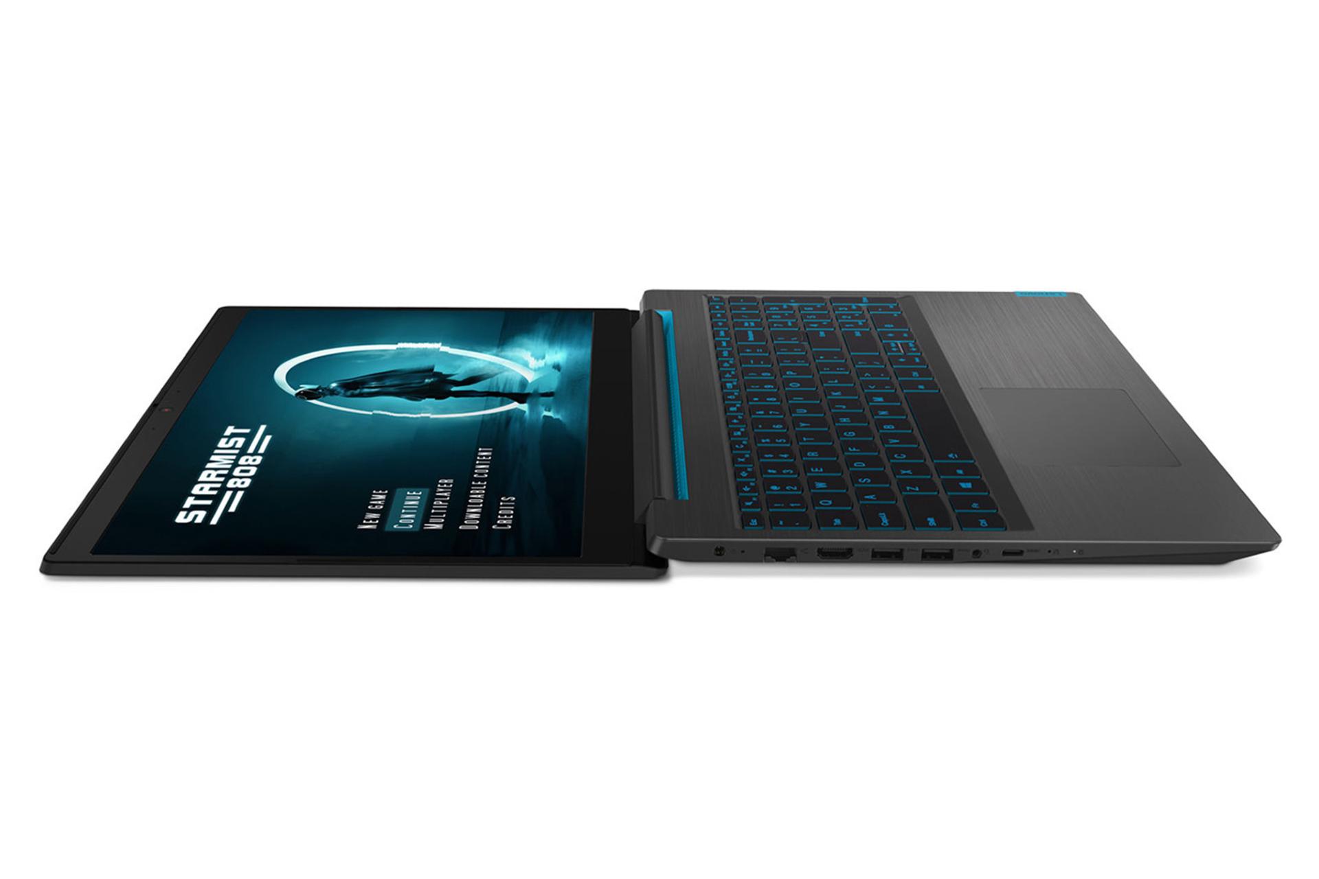 نمای کنار لپ تاپ لنوو آیدیاپد L340 در حالت کاملا باز