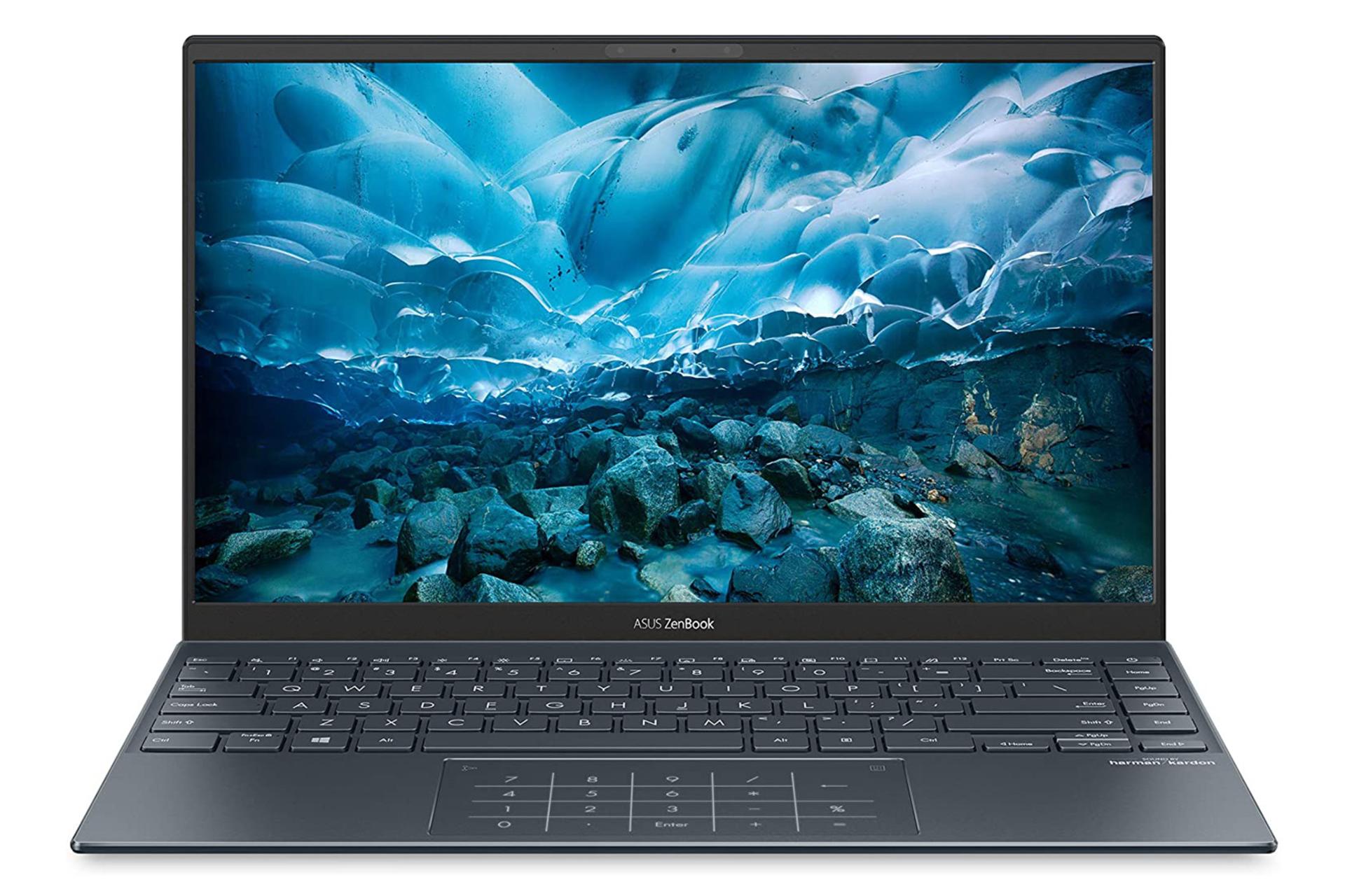 نمای جلو لپ تاپ ایسوس ذن بوک 14 UM425UG با صفحه روشن