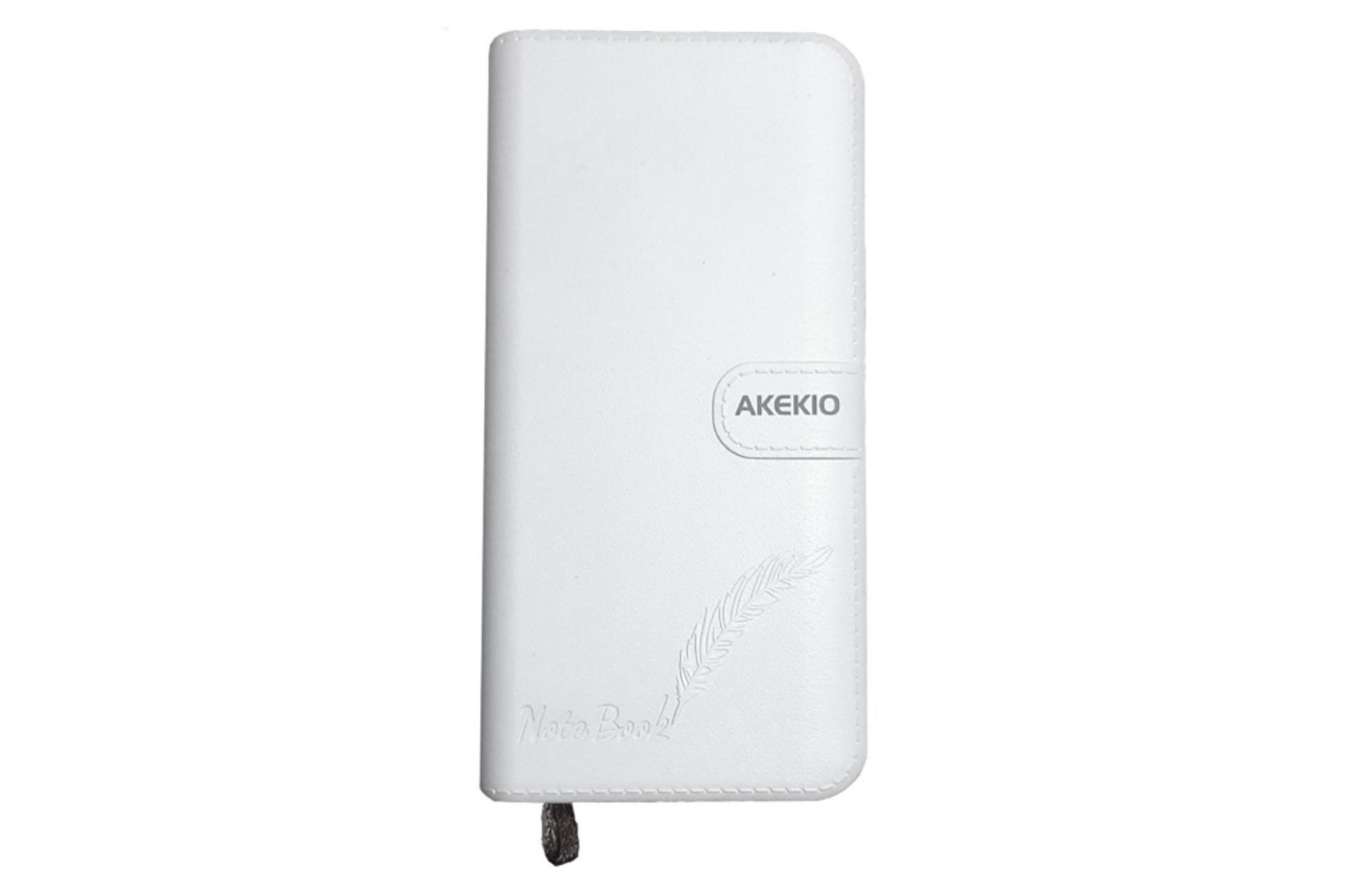 نمای روبرو پاور بانک اککیو NB8Akekio NB8 16000mAh با ظرفیت 16000 میلی‌آمپر ساعت سفید