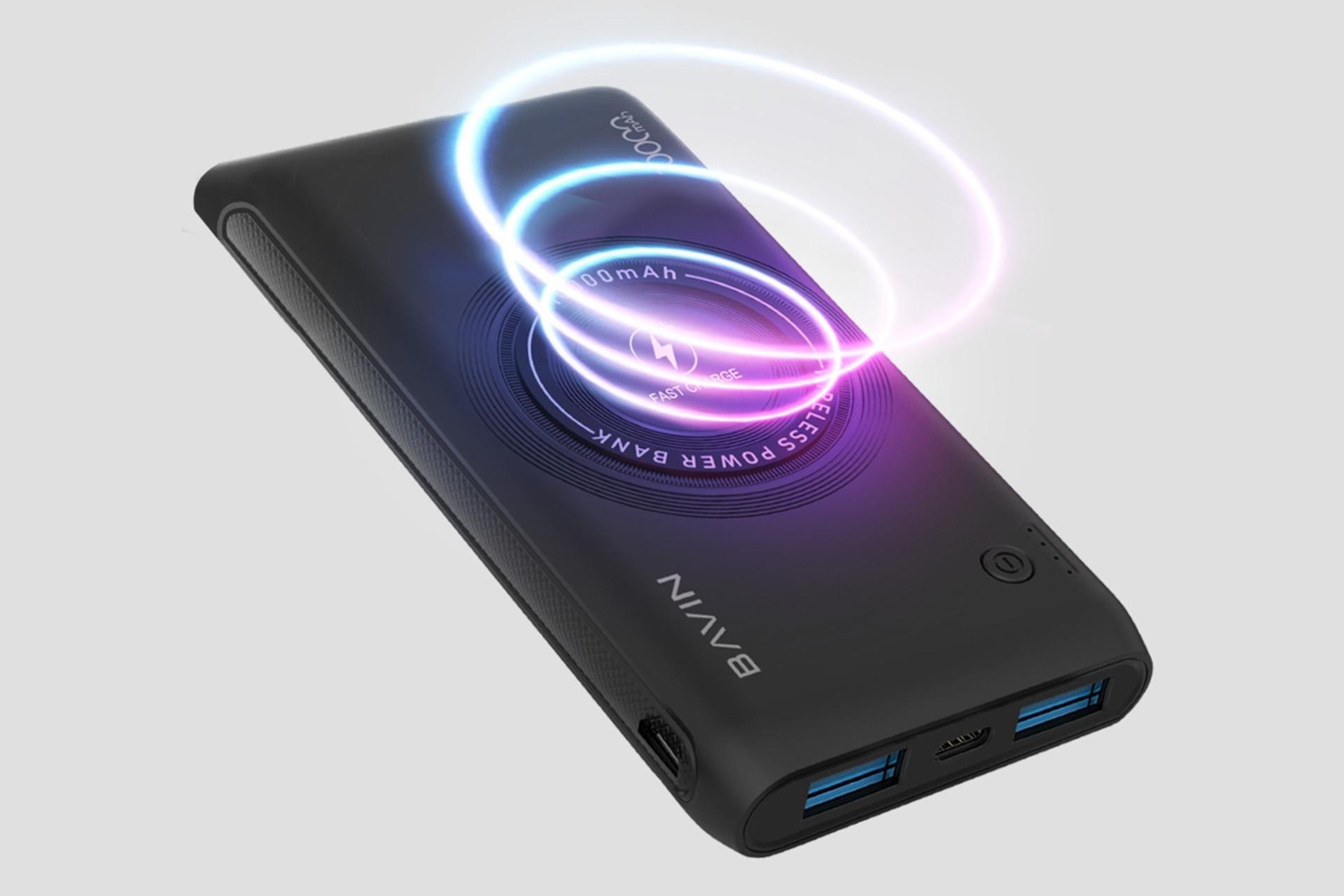 درگاه پاور بانک باوین Bavin PC-095 10000mAh با ظرفیت 10000 میلی‌آمپر ساعت و امکان شارژ وایرلس